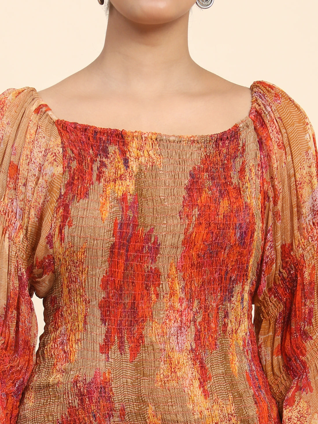 Aawari Women Chiffon Nasturcian Flower Printed A-Line Midi Dresses / Western Wear