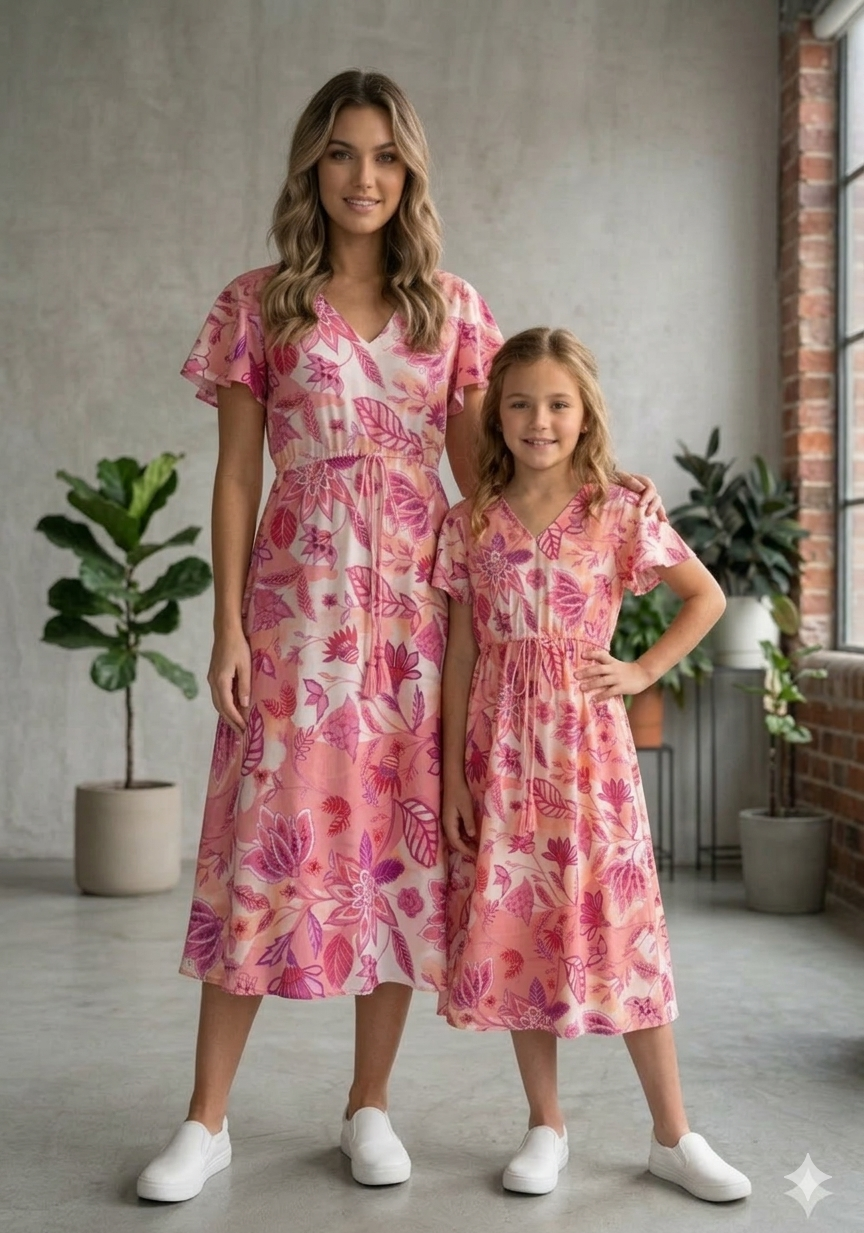 mommy daughter matching dresses Pink Floral Mother-Daughter Matching Dress Set – Aawari