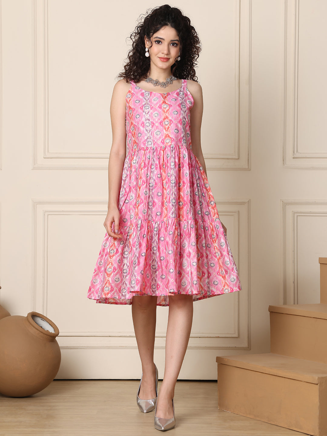 Aawari Chanderi Printed Eye Catching Short Dress - Midi Dresses / Western Wear