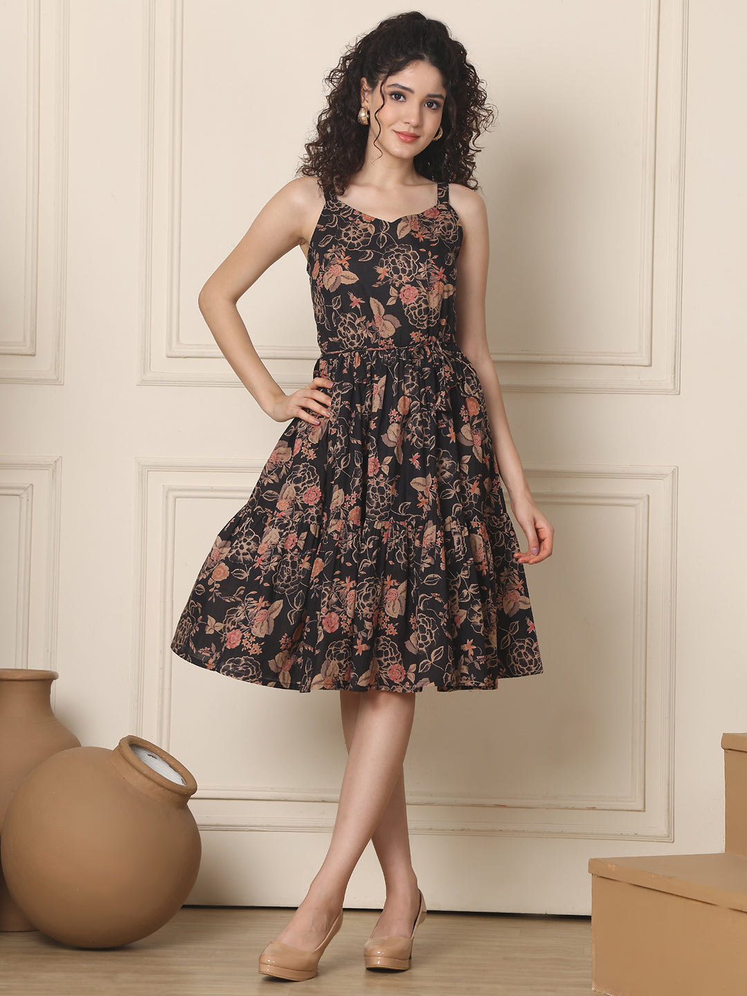 Aawari Unique Rayon Printed Short Dress - Midi Dresses / Western Wear