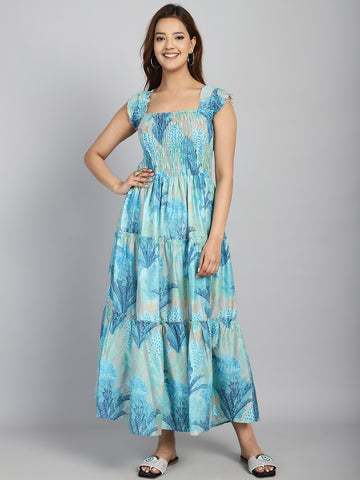 Aawari Women Chanderi Printed Dresses / Maxi Dresses / Western Wear
