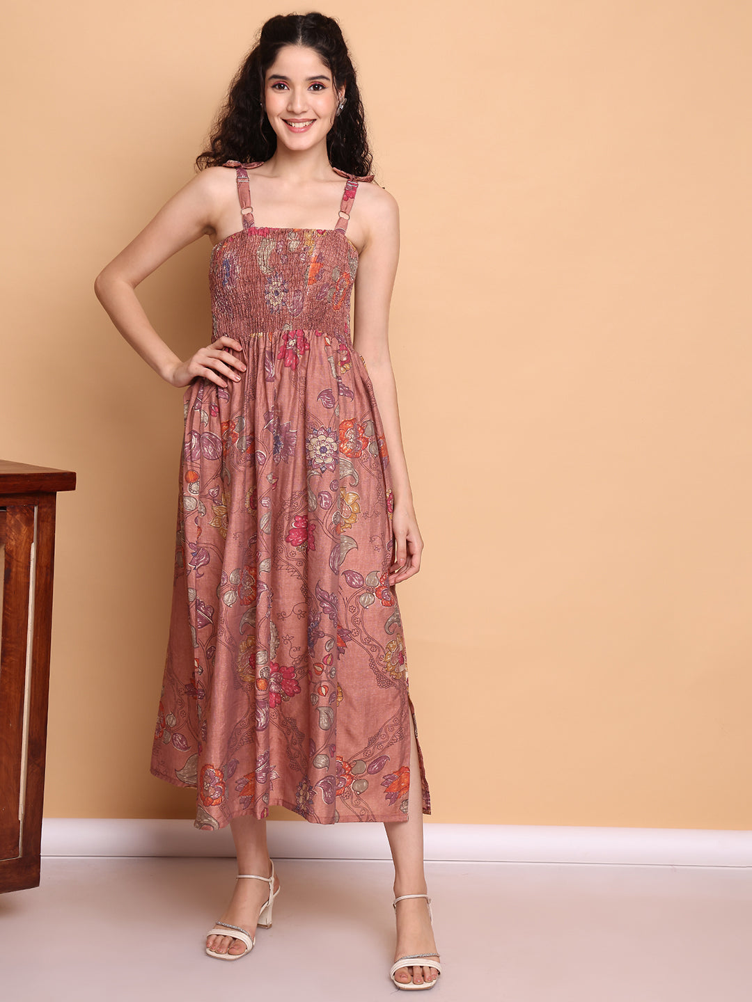 Aawari Cotton Printed Strap Dress - Western Wear