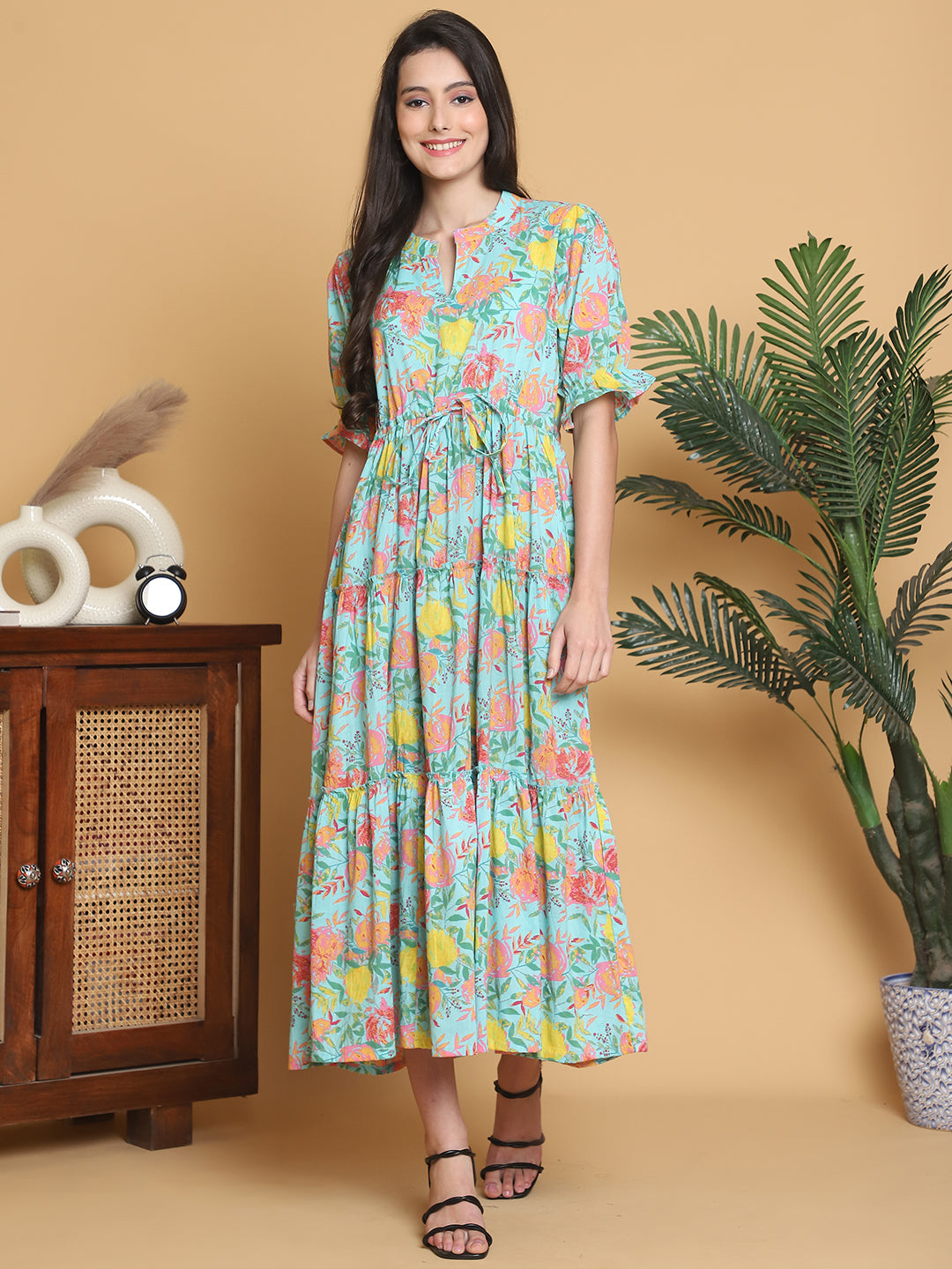 Aawari Women Cotton Printed Knot Dresses / Maxi Dresses / Western Wear