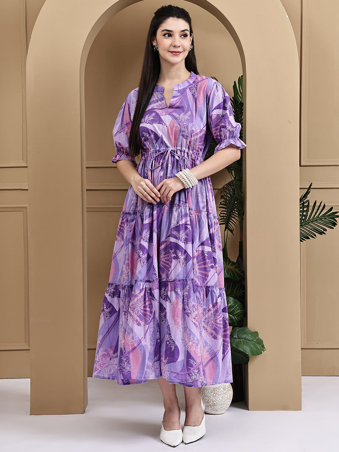 Aawari Women Cotton Printed Knot Dresses / Western Wear / Maxi Dresses