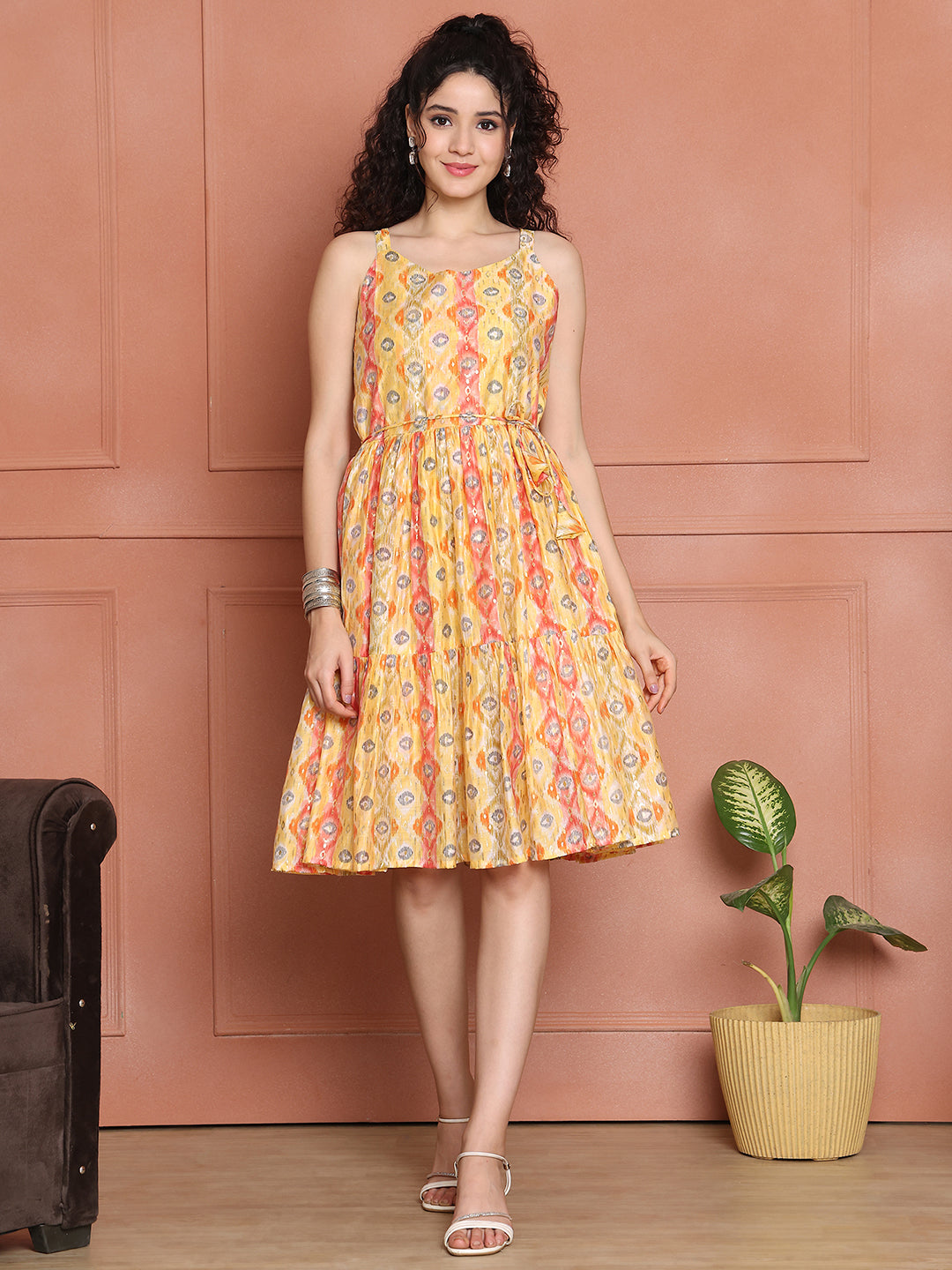 Aawari Chanderi Printed Eye Catching Short Dress - Midi Dresses / Western Wear