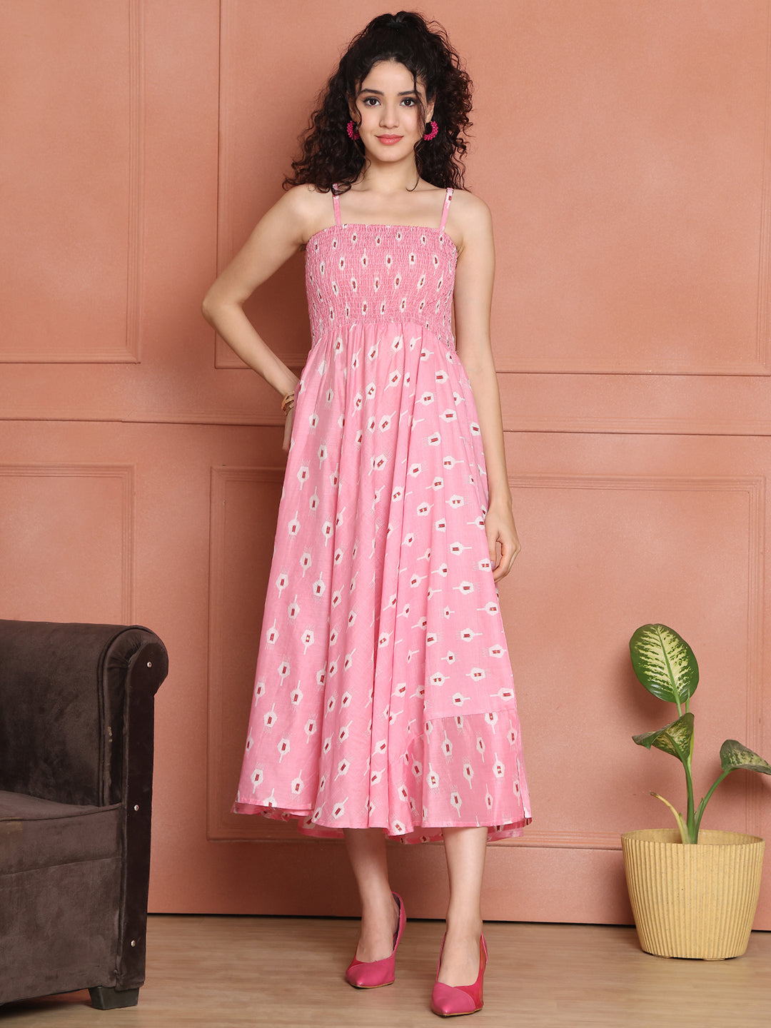 Aawari Silk Unique Printed Spaghetti Strap Dress - Western Wear