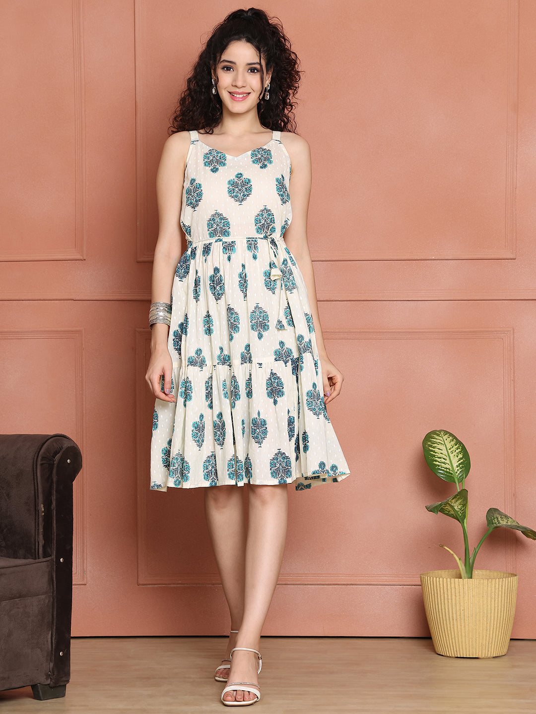 Aawari Cotton Printed Eye Catching Short Dress - Midi Dresses / Western Wear