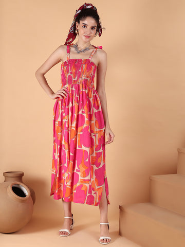 Aawari Vibrant Abstract Printed Rayon Bobbin with Tie-Up Straps Dress for Women - Western wear