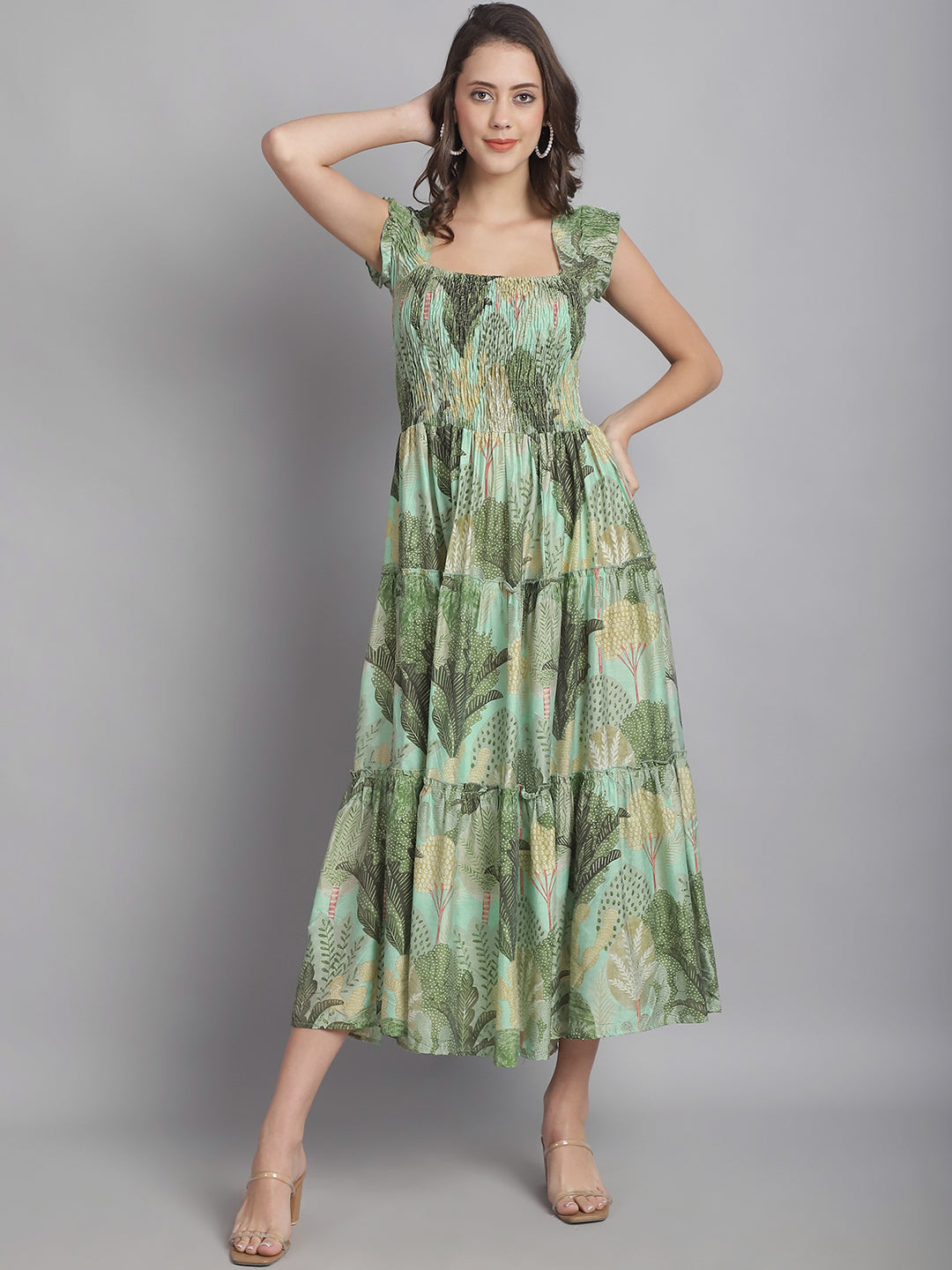 Aawari Women Chanderi Printed Dresses / Maxi Dresses / Western Wear