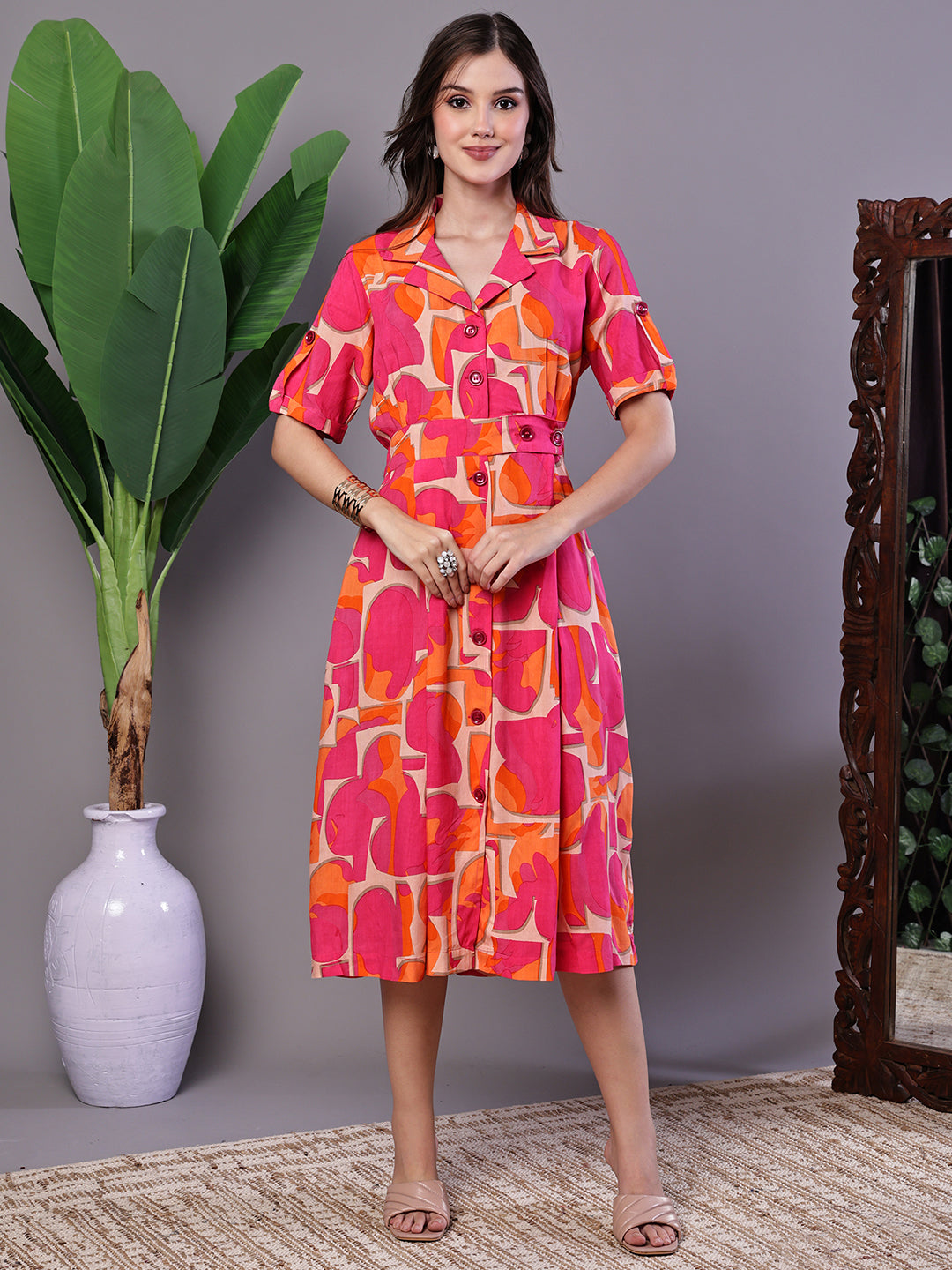 open lace back dress The Abstract Dress In Fuchsia/Orange – Chic Noise