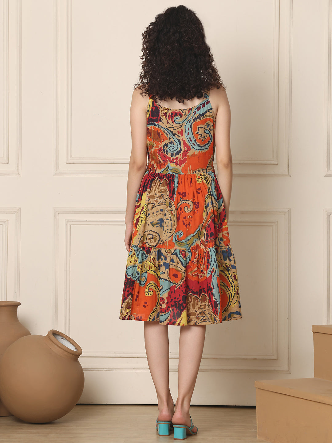 Aawari Cotton Printed Eye Catching Short Dress - Midi Dresses / Western Wear