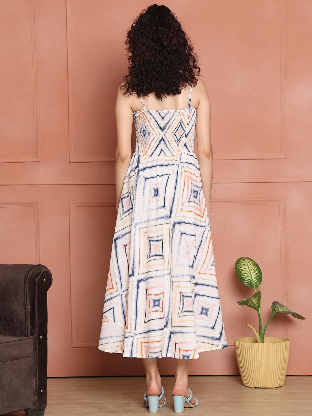 Aawari Cotton Unique Printed Spaghetti Strap Dress - Western Wear