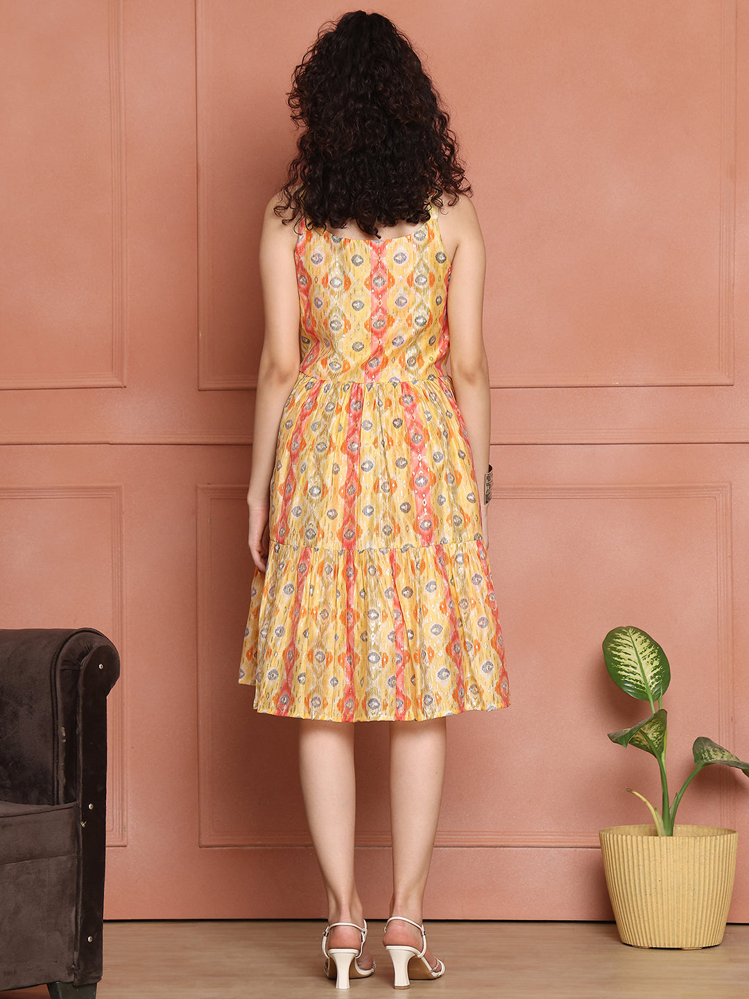 Aawari Chanderi Printed Eye Catching Short Dress - Midi Dresses / Western Wear