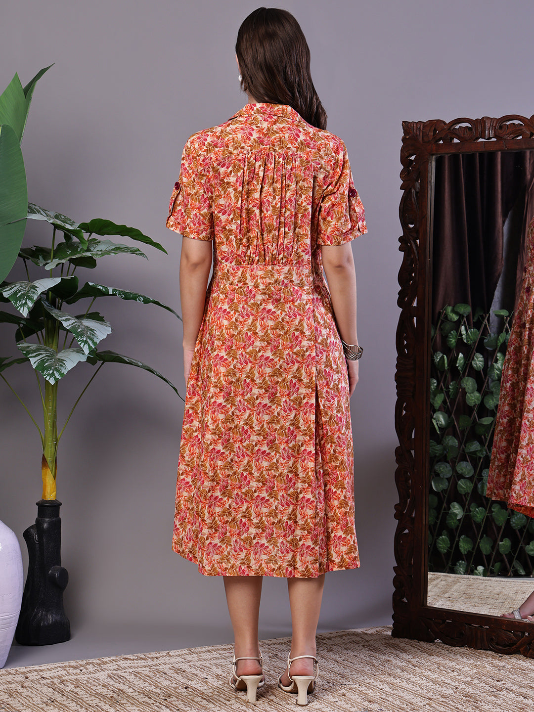 Aawari Floral Printed Cotton Button-Down Midi Dress for Women - Midi Dresses / Western Wear / Dresses