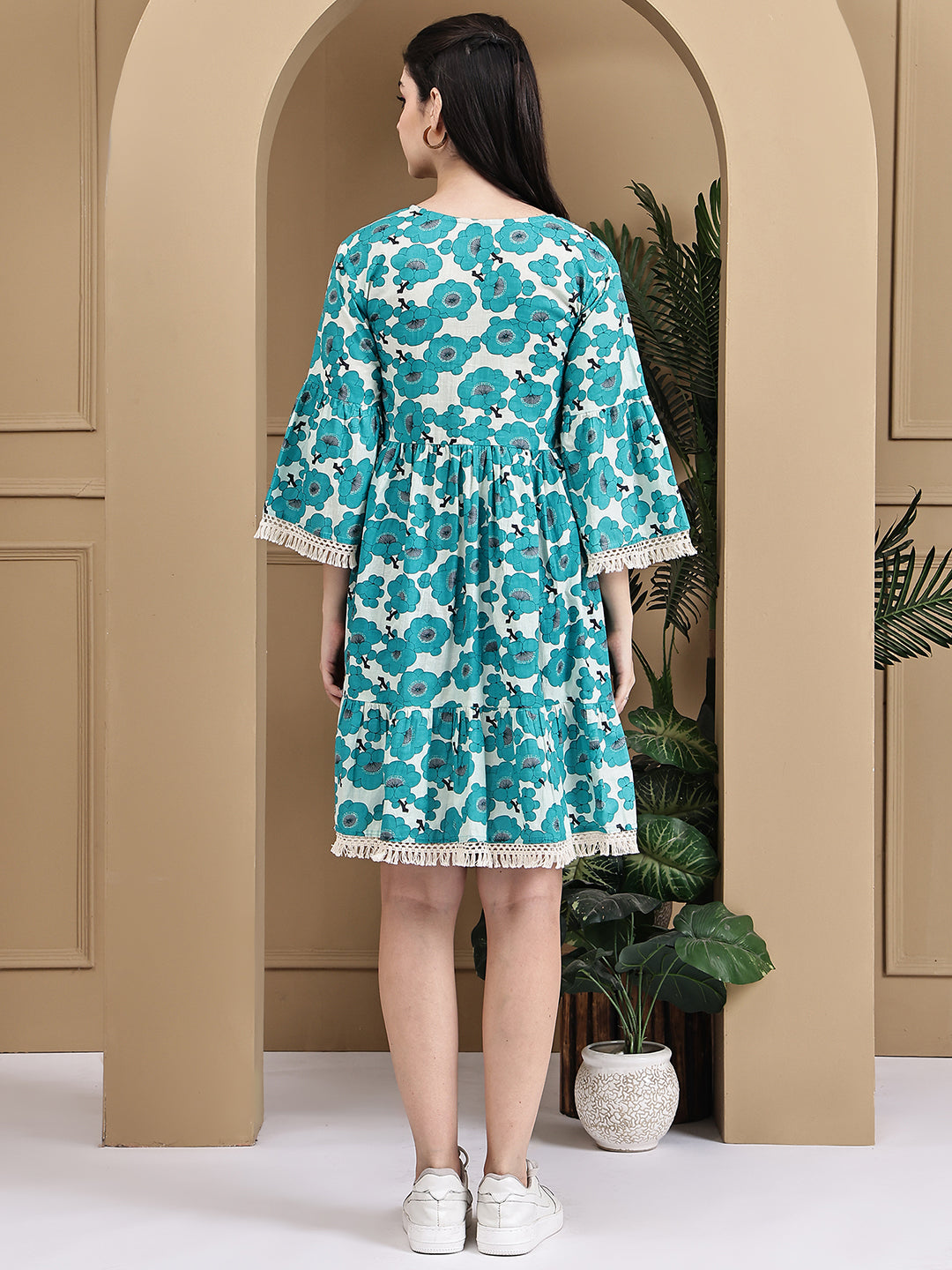 Aawari Cotton Printed Long Sleeve Dress - Midi Dresses / Western Wear