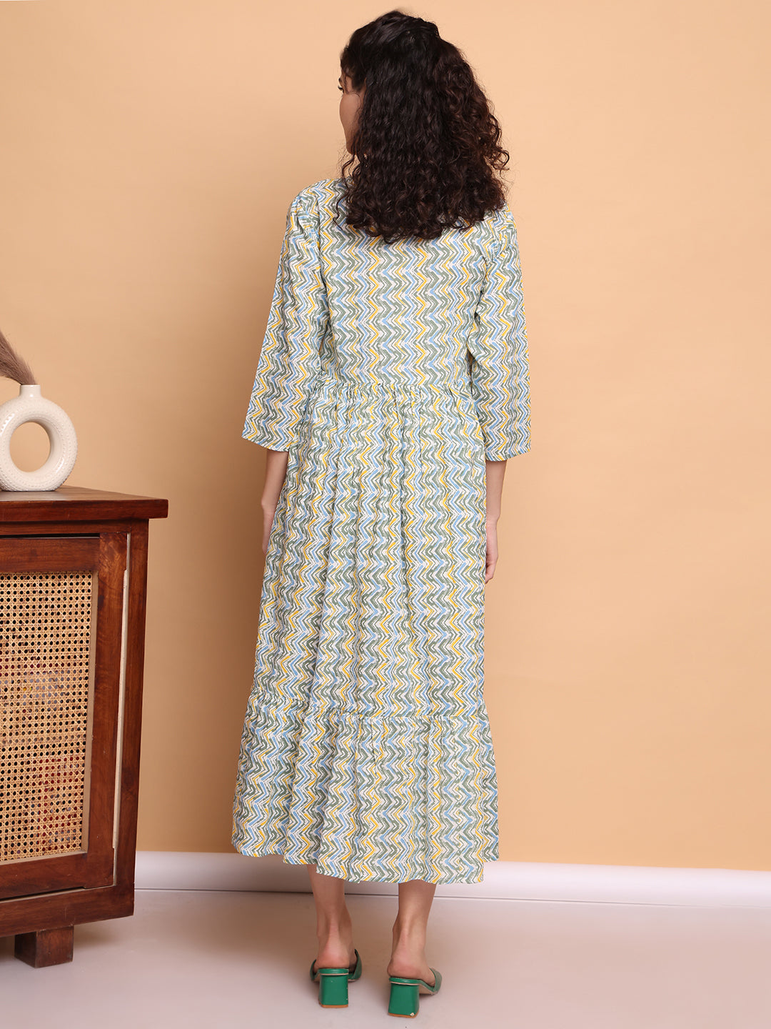 Aawari ZigZag Print Cotton Maternity Dresses with 3/4 Sleeves