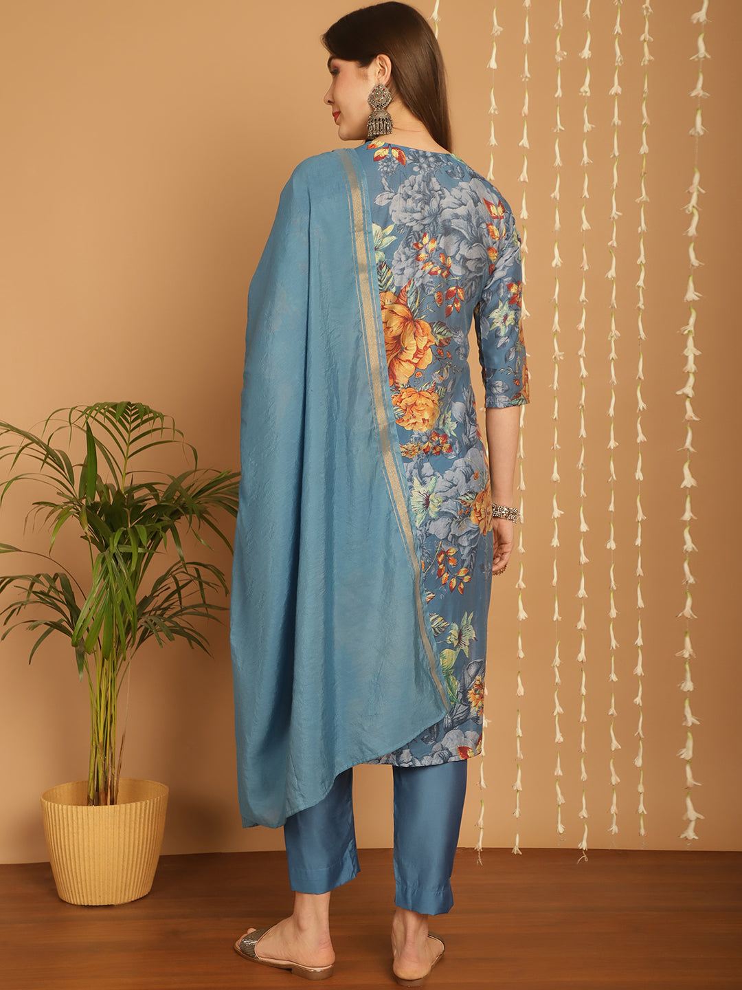 Aawari Women Chanderi Printed Three Piece Suit Sets