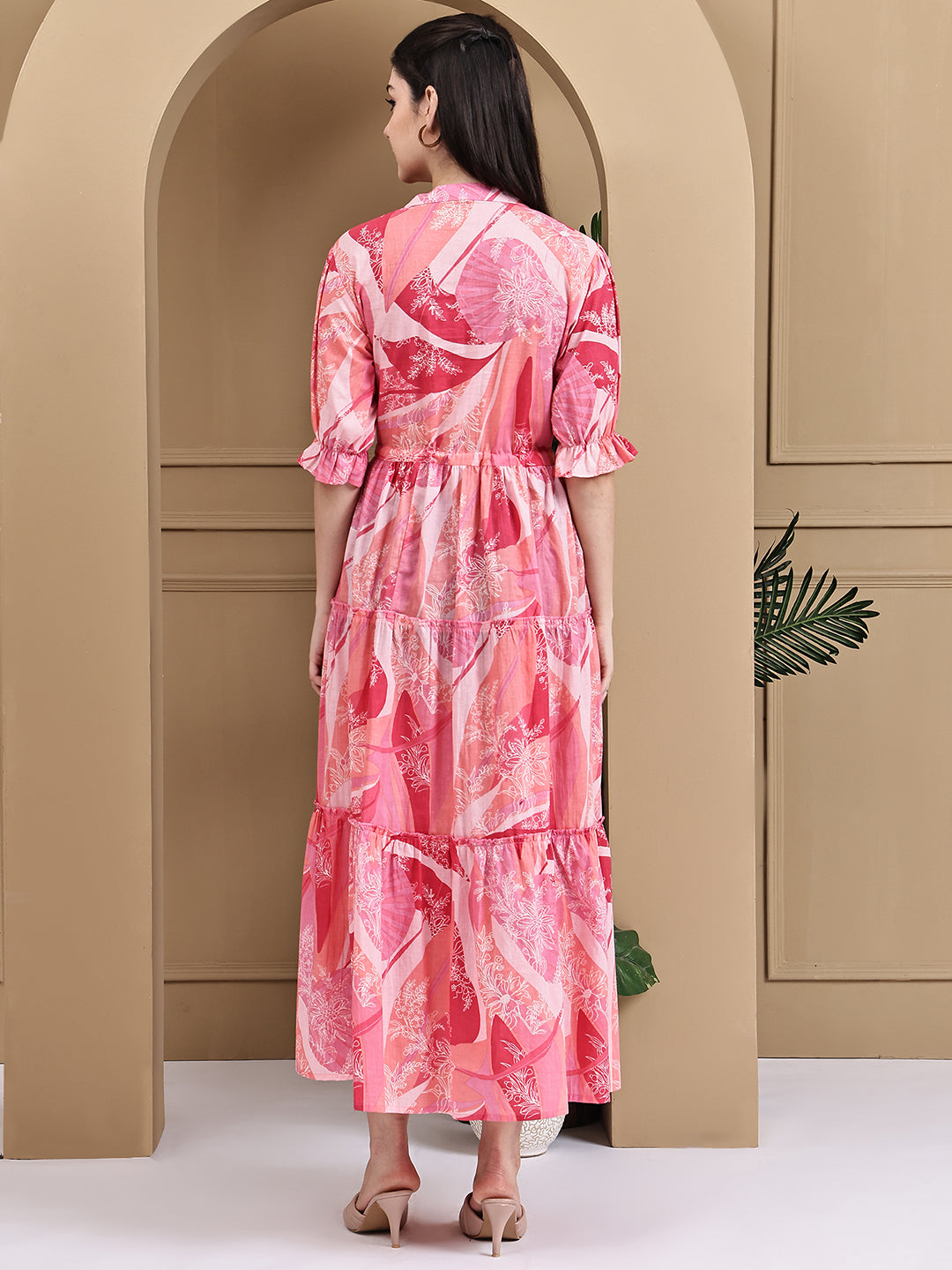 Aawari Cotton Pink Flower Printed Knot Dresses / Maxi Dresses / Western Wear