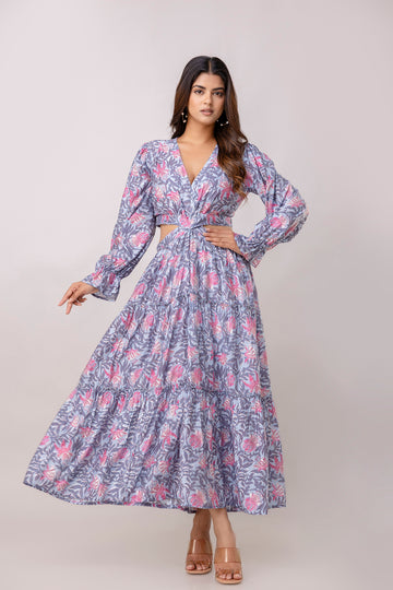 Aawari Women Chanderi Floral Printed Dresses / Western Wear