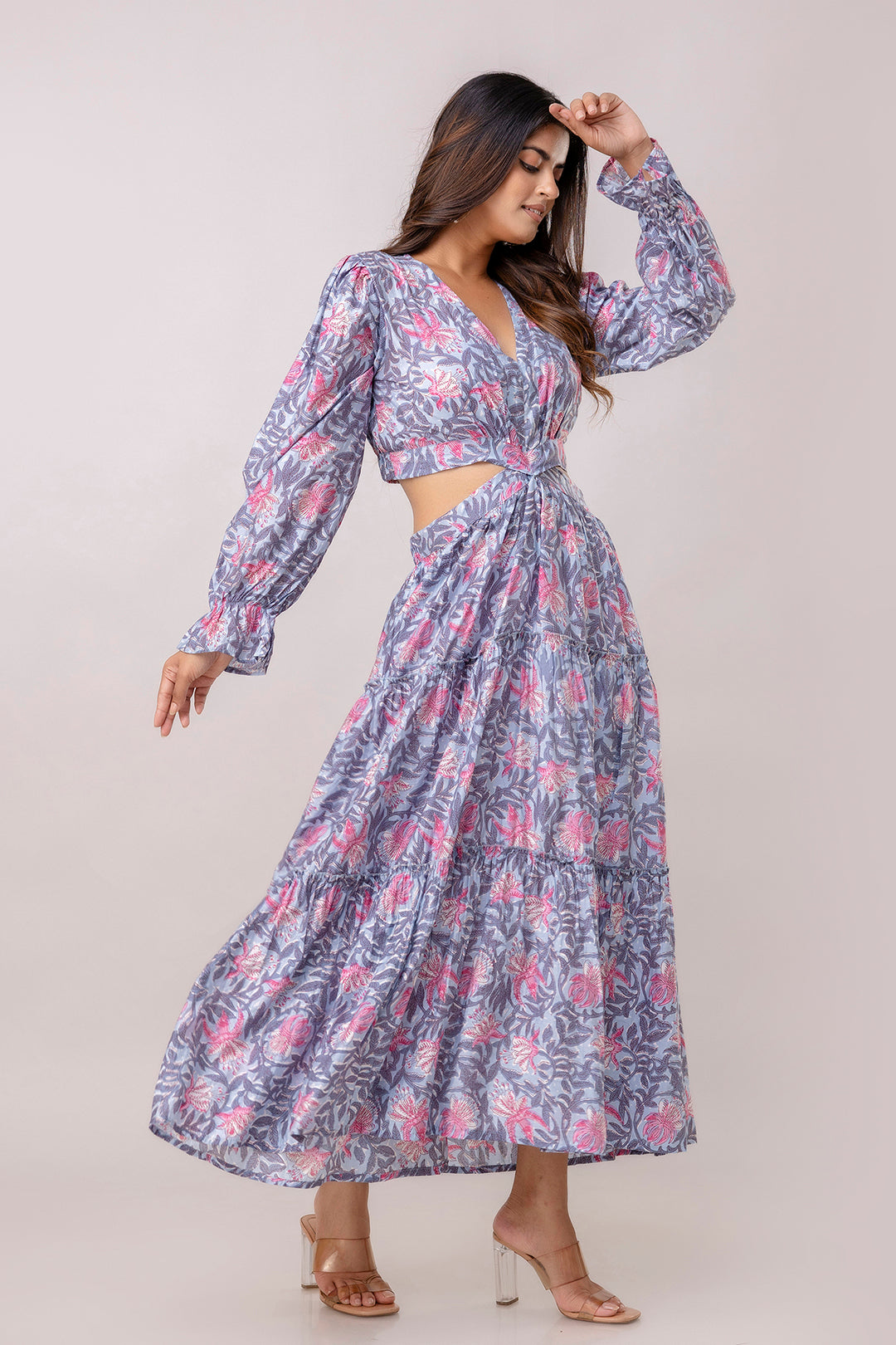 Aawari Women Chanderi Floral Printed Dresses / Western Wear