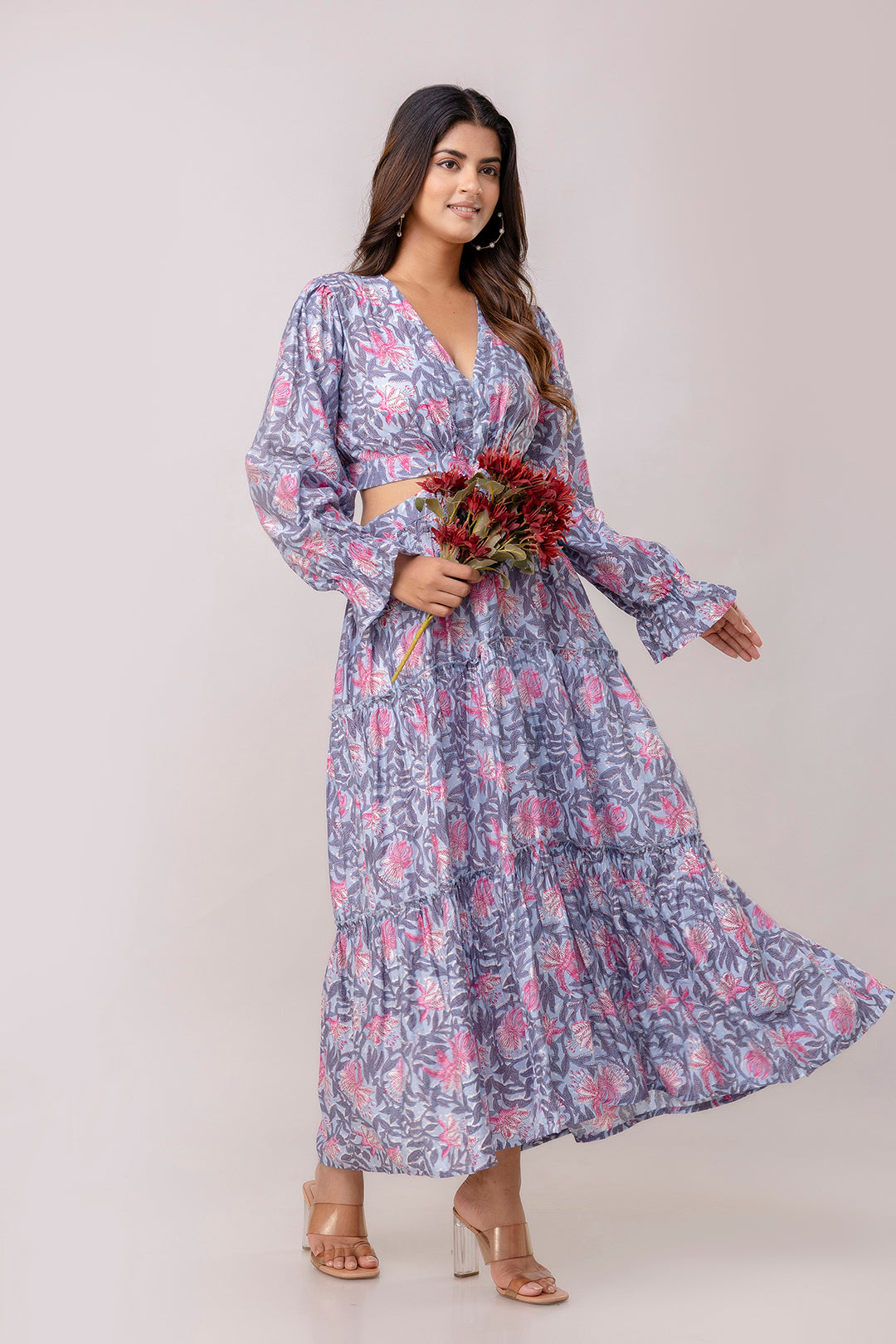 Aawari Women Chanderi Floral Printed Dresses / Western Wear