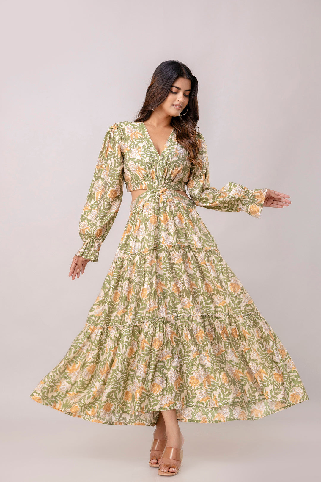 Aawari Women Chanderi Floral Printed Dresses / Western Wear