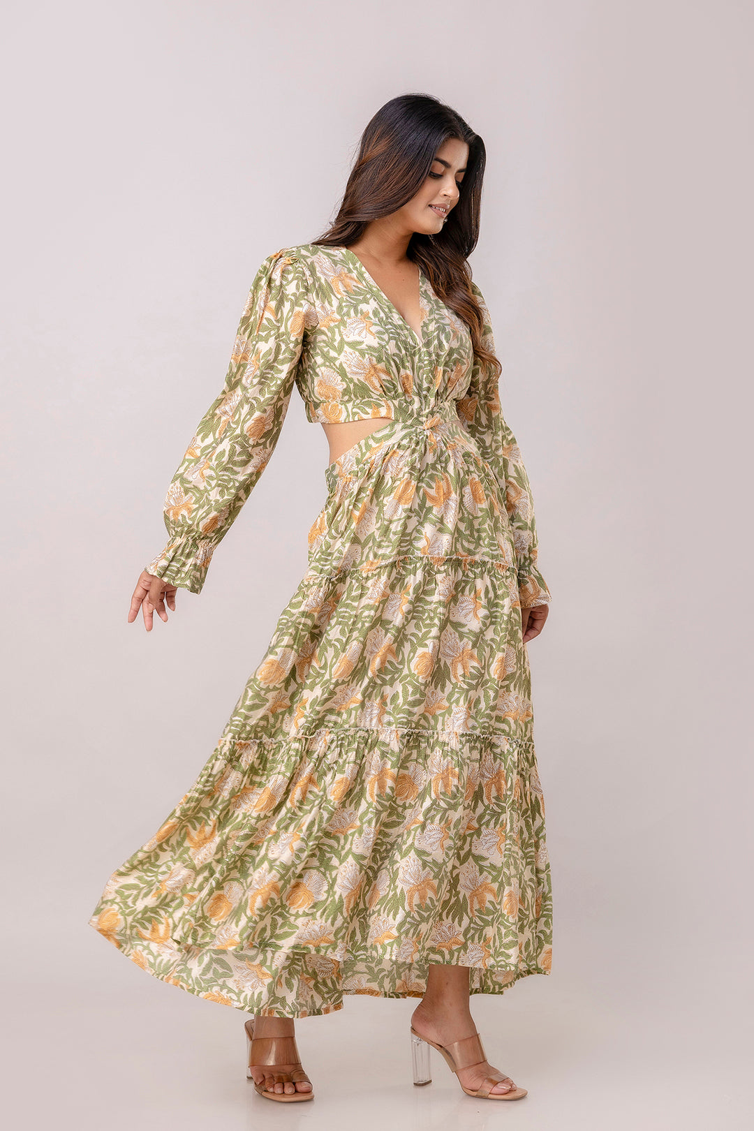 Aawari Women Chanderi Floral Printed Dresses / Western Wear