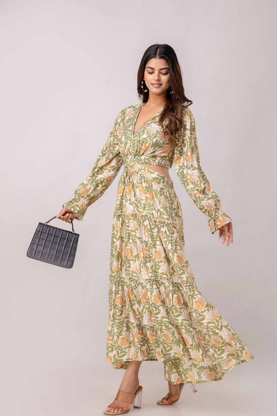 Aawari Women Chanderi Floral Printed Dresses / Western Wear
