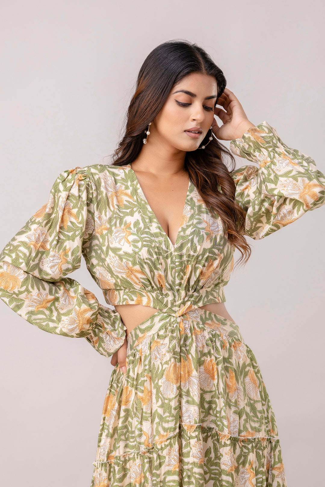 Aawari Women Chanderi Floral Printed Dresses / Western Wear