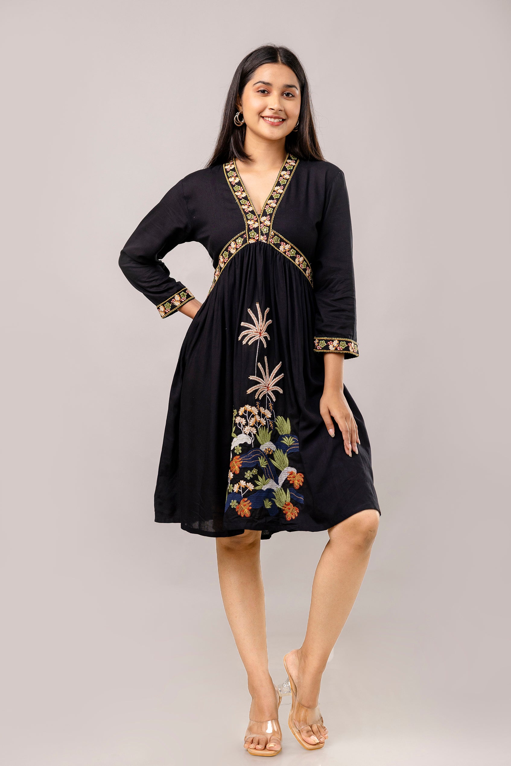 Aawari Women Embroidered Midi Dresses / Western Wear