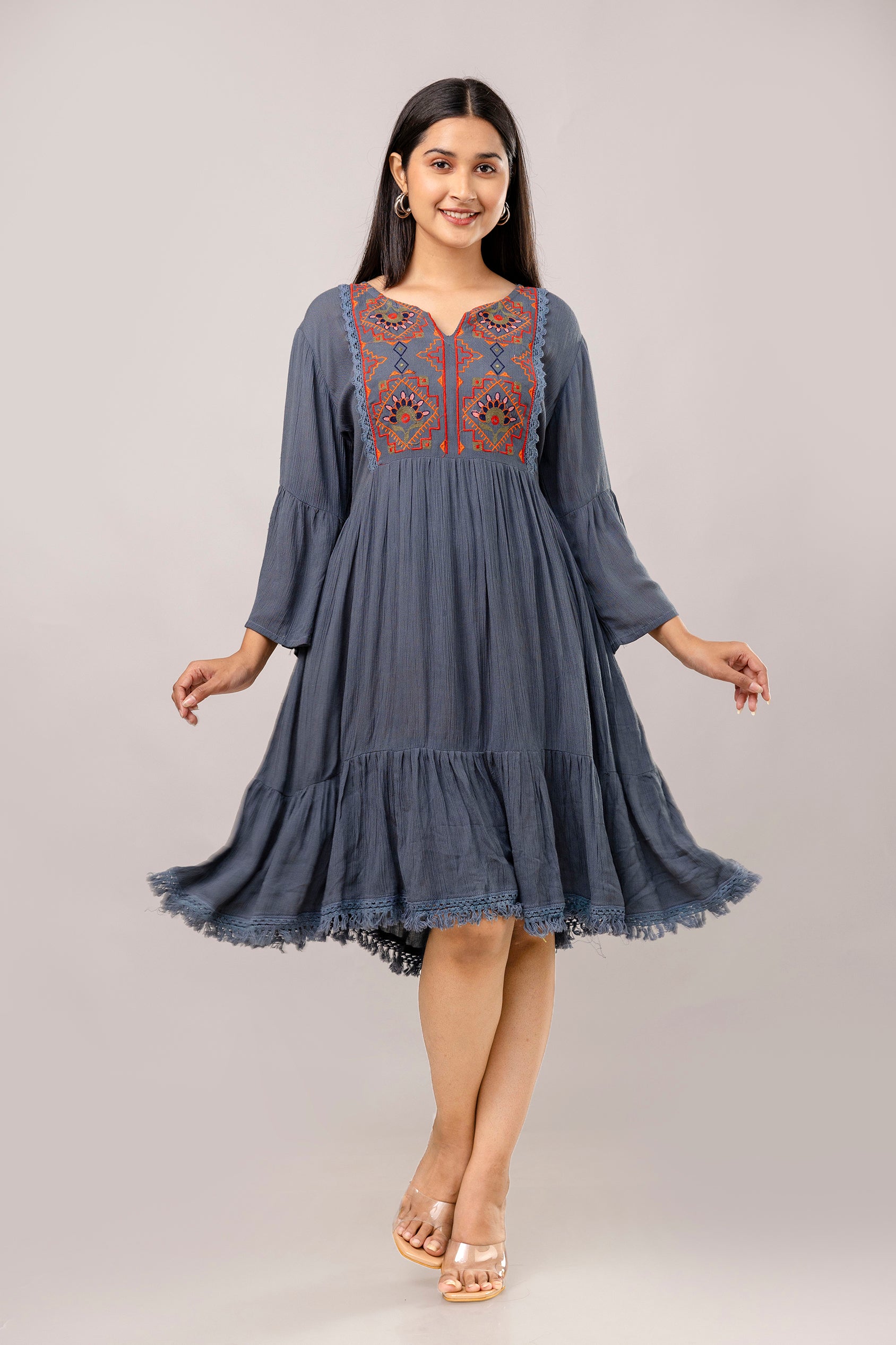 Aawari Women Embroidered Midi Dresses / Western Wear