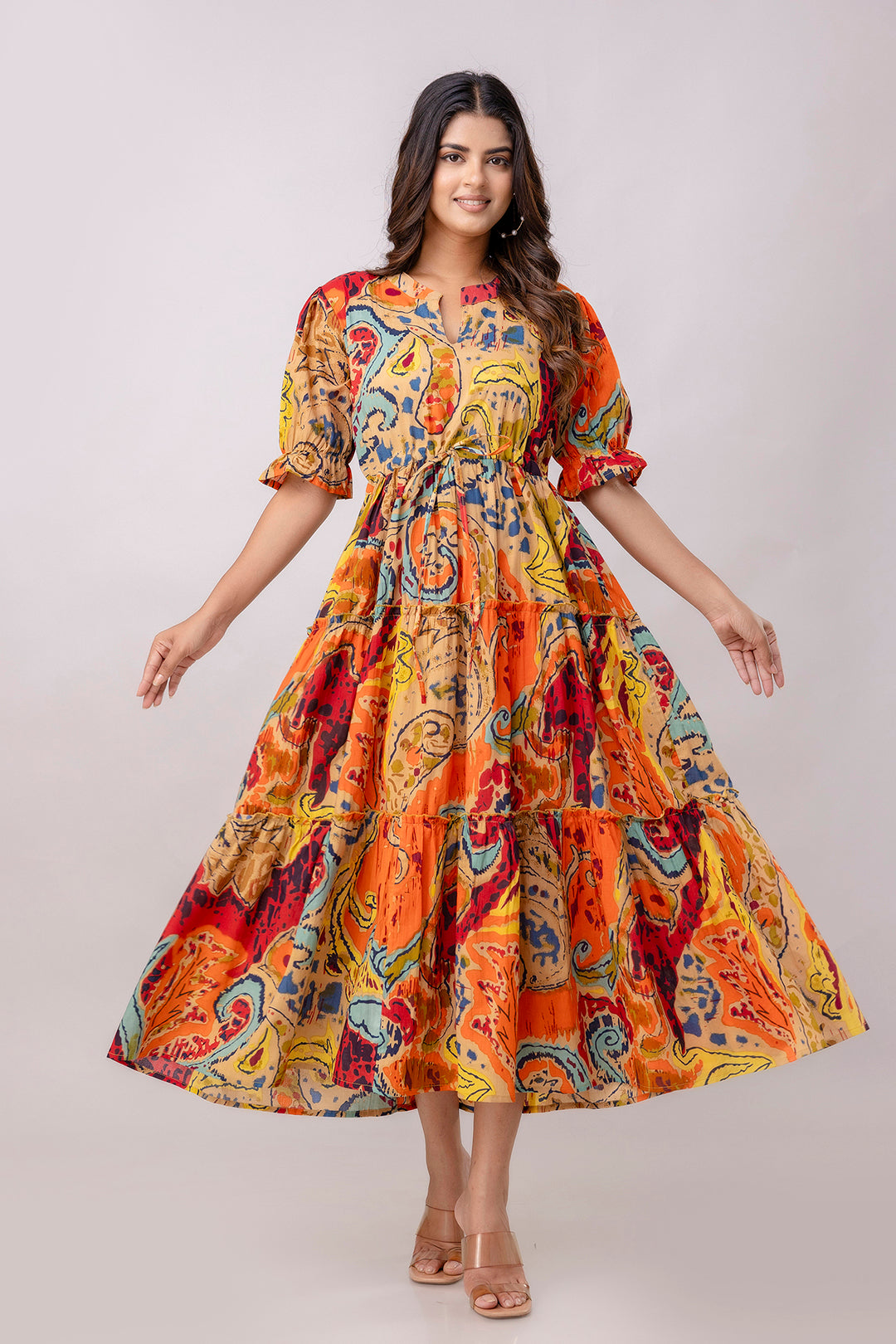 Aawari Women Cotton Printed Knot Dresses / Maxi Dresses / Western Wear