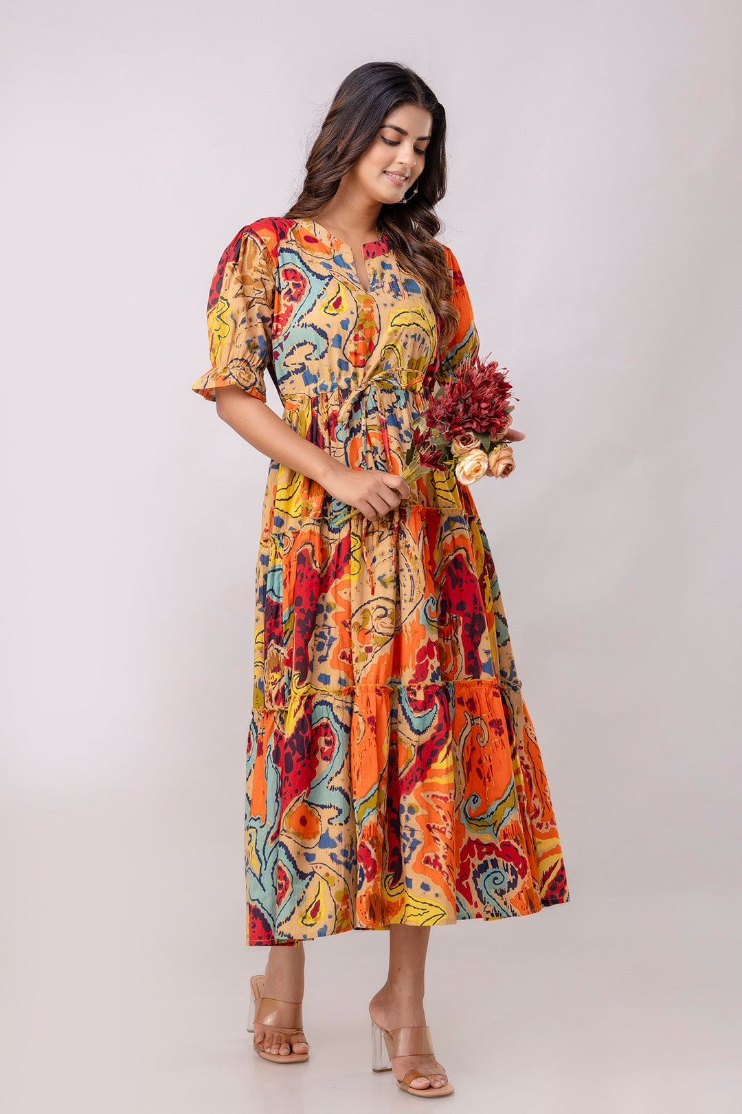 Aawari Women Cotton Printed Knot Dresses / Maxi Dresses / Western Wear