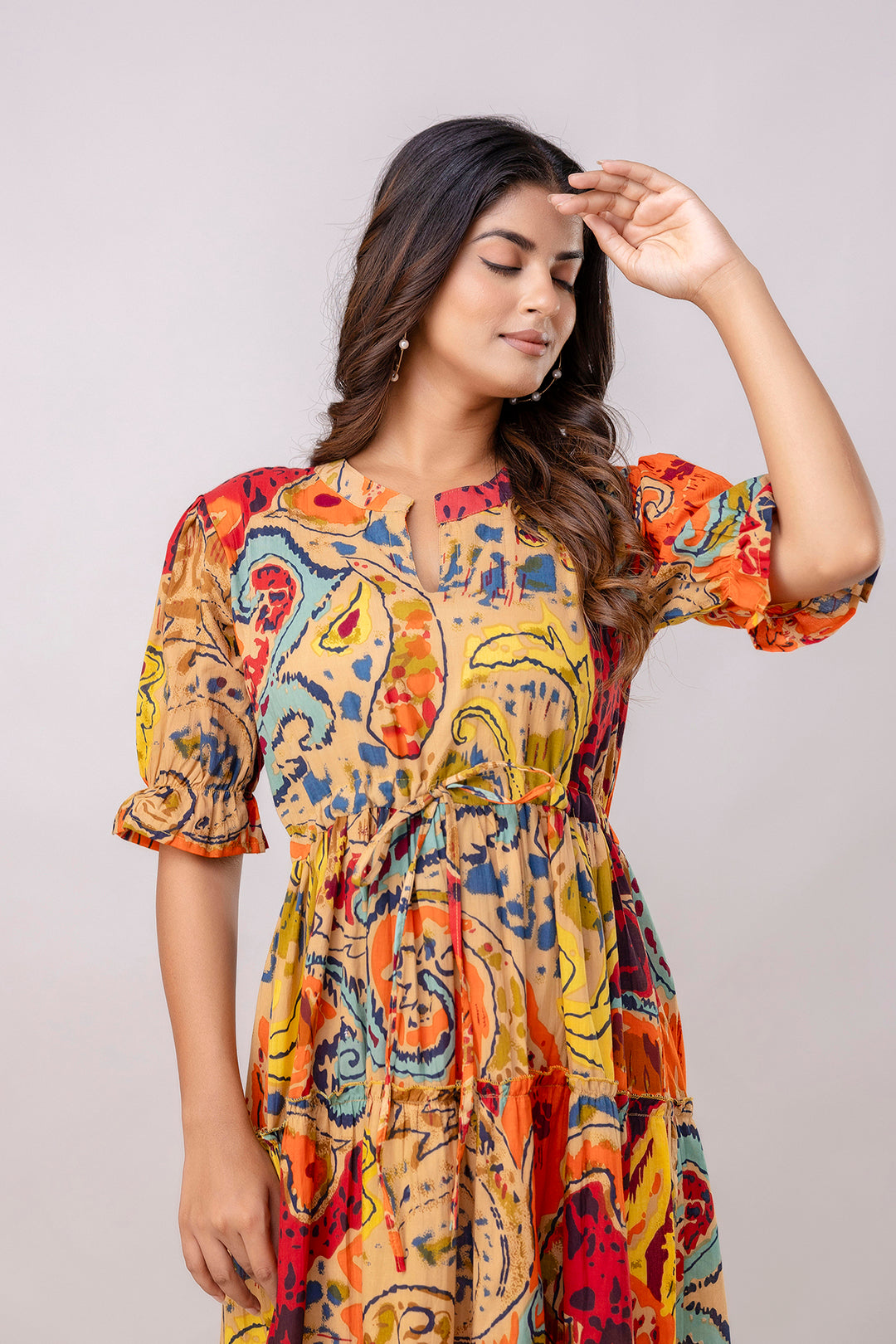Aawari Women Cotton Printed Knot Dresses / Maxi Dresses / Western Wear