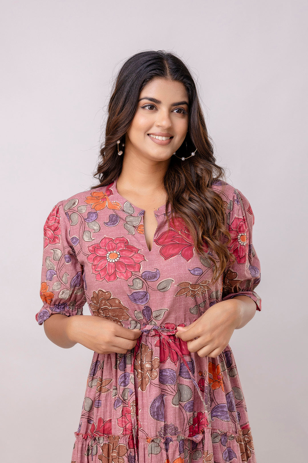 Aawari Women Cotton Printed Knot Dresses / Maxi Dresses / Western Wear