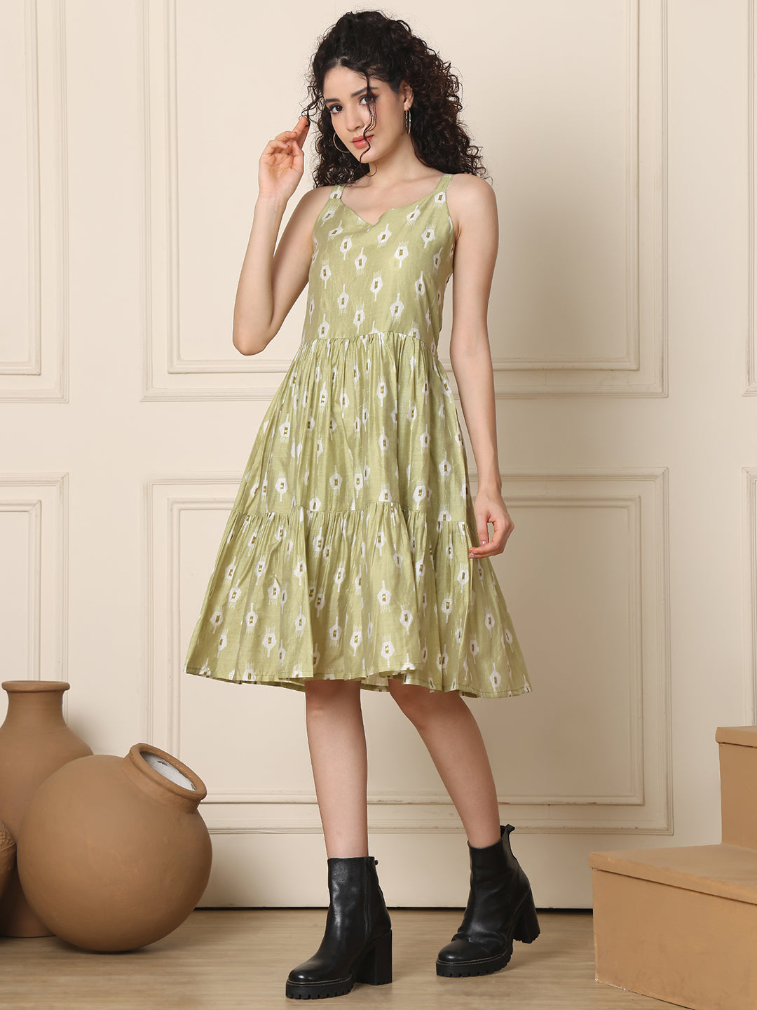 Aawari Chanderi Printed Eye Catching Short Dress - Midi Dresses / Western Wear