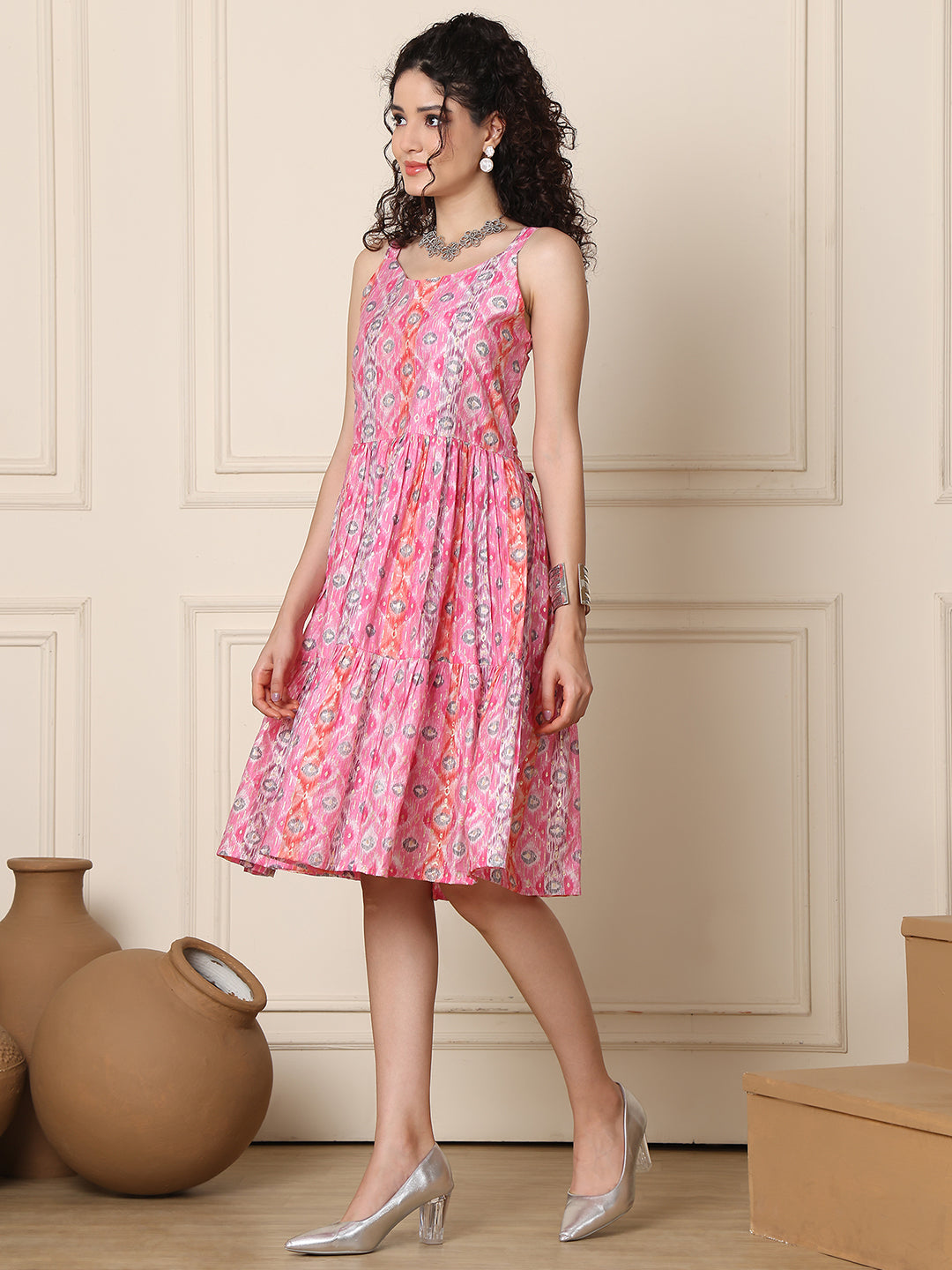 Aawari Chanderi Printed Eye Catching Short Dress - Midi Dresses / Western Wear