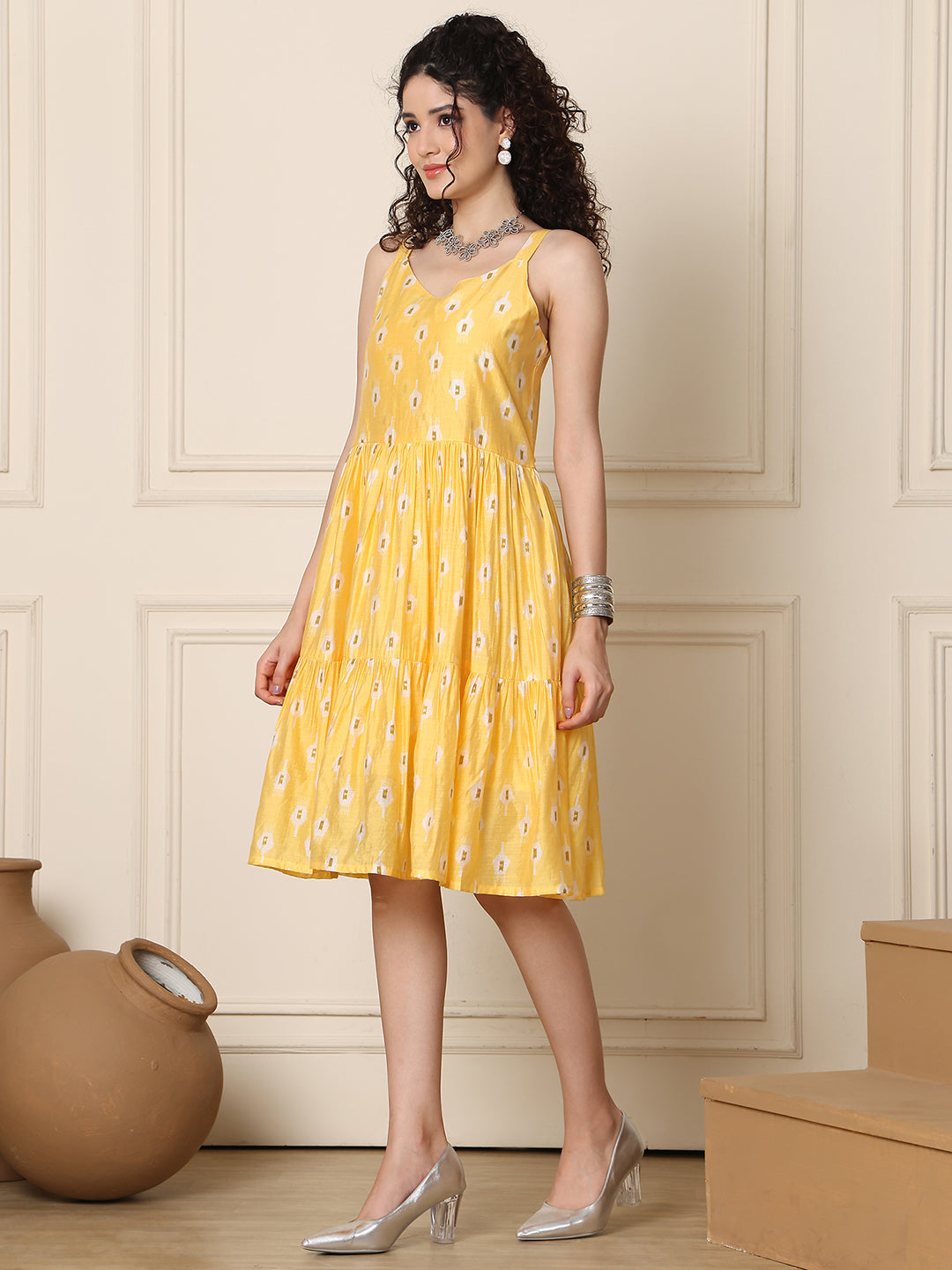 Aawari Chanderi Printed Eye Catching Short Dress - Midi Dresses / Western Wear