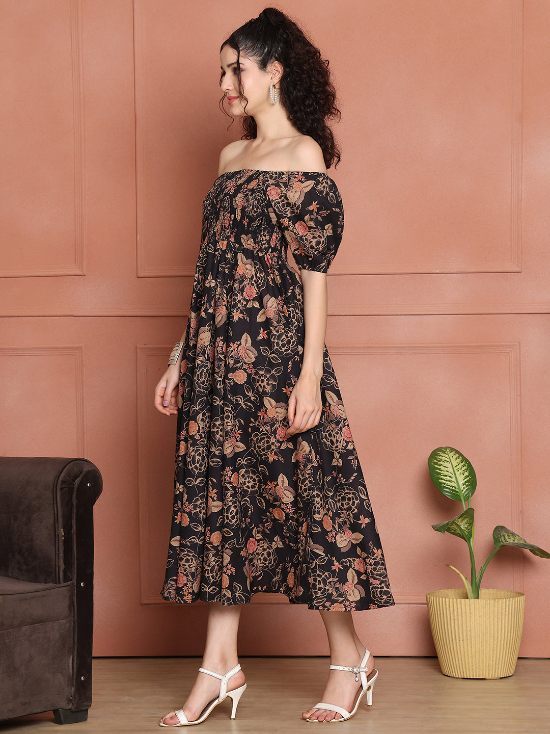 Aawari Unique Cotton Printed Off Shoulder Dresses / Maxi Dresses / Western Wear