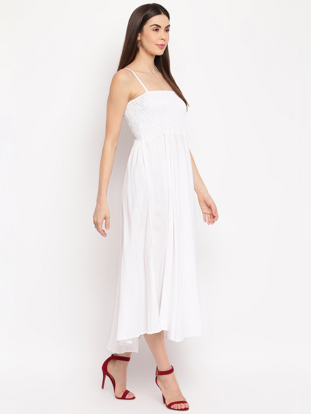 Aawari Fit & Flare Solid Bobbin Dress ( WHITE ) - Western Wear