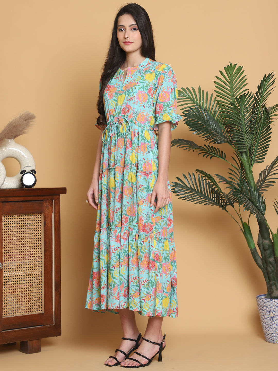 Aawari Women Cotton Printed Knot Dresses / Maxi Dresses / Western Wear