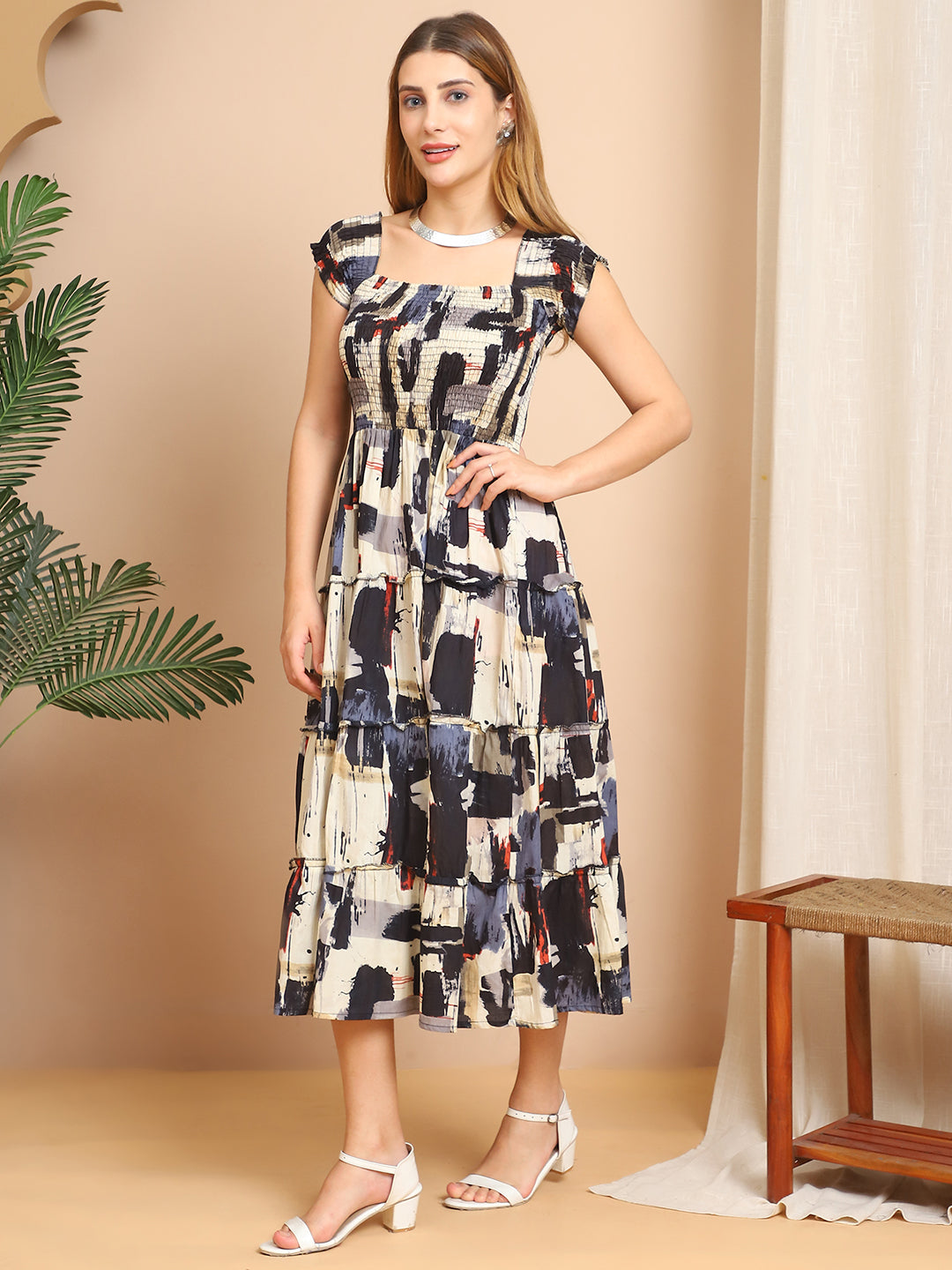 Aawari Artistic Abstract Print Cotton Dresses / Maxi Dresses / Western Wear
