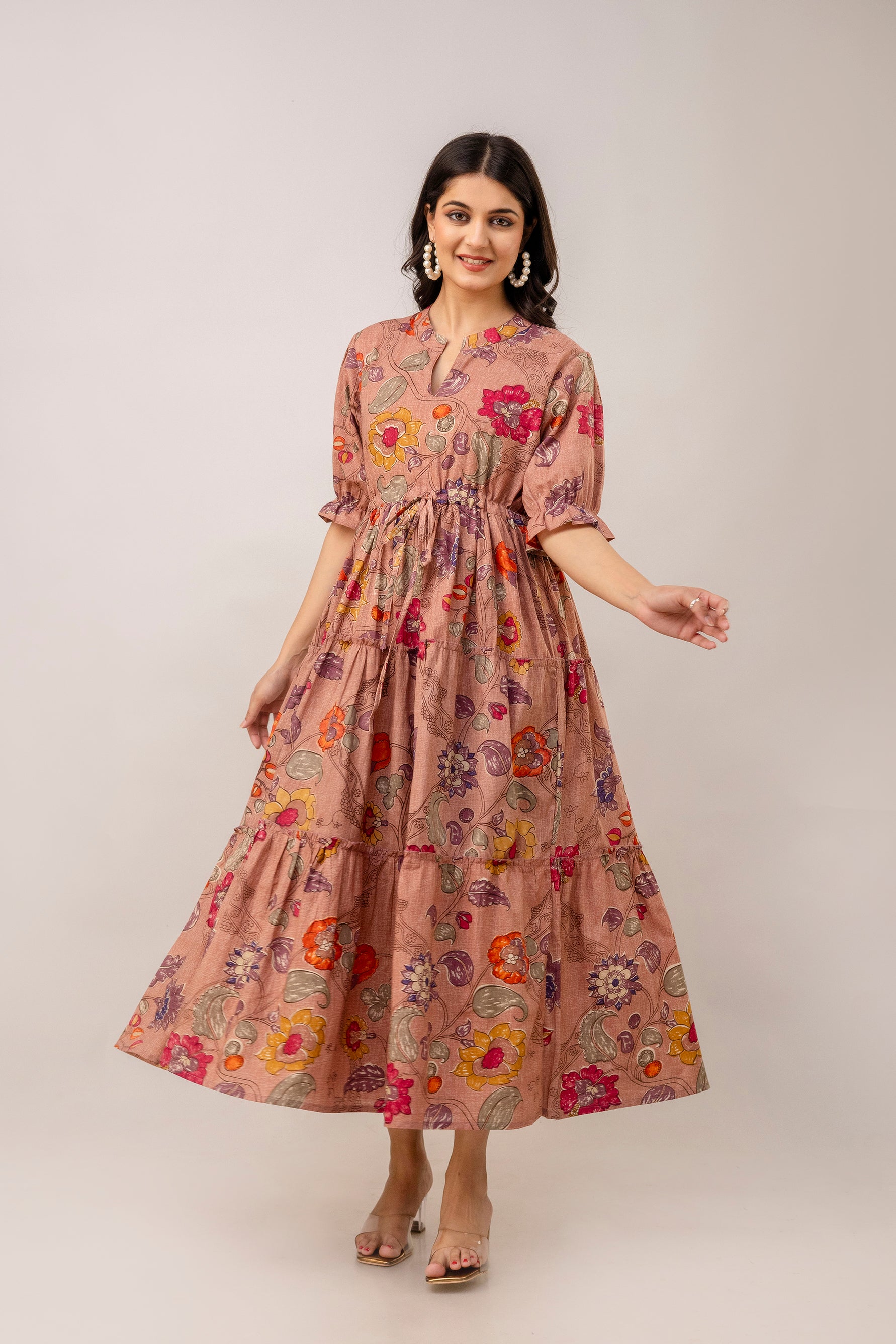 Aawari Women Cotton Printed Knot Dresses / Maxi Dresses / Western Wear