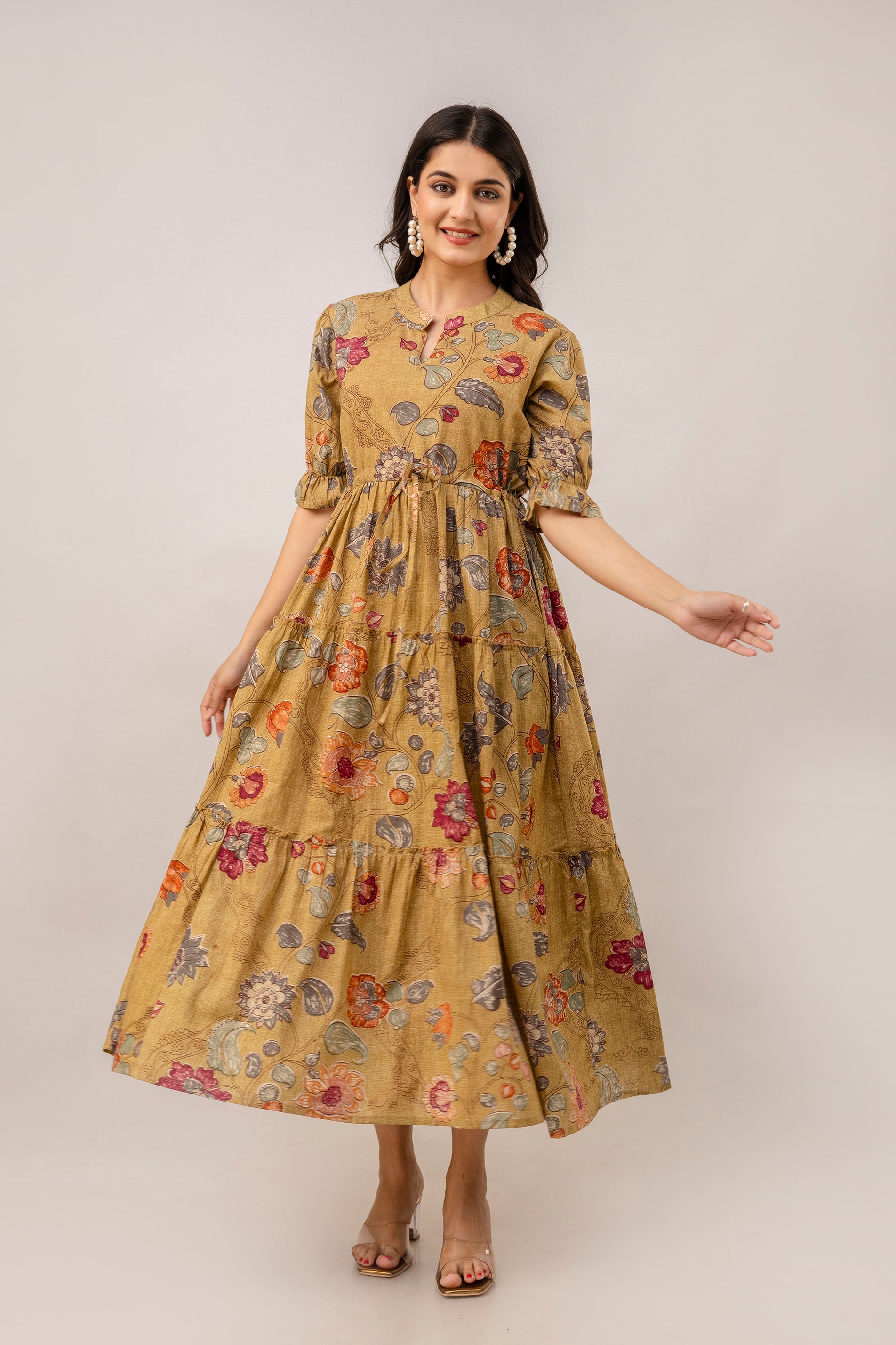 Aawari Women Cotton Printed Knot Dresses / Maxi Dresses / Western Wear
