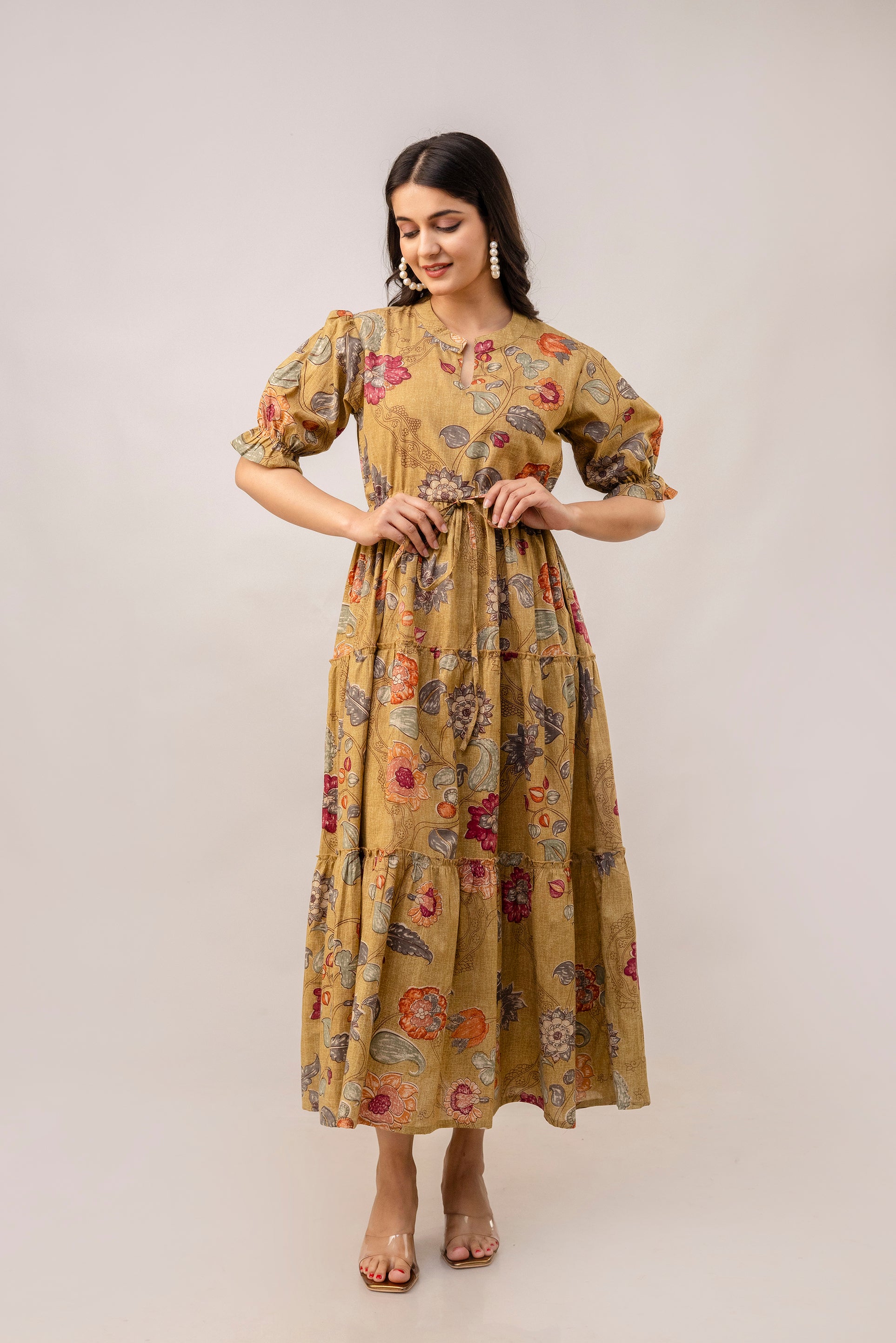 Aawari Women Cotton Printed Knot Dresses / Maxi Dresses / Western Wear