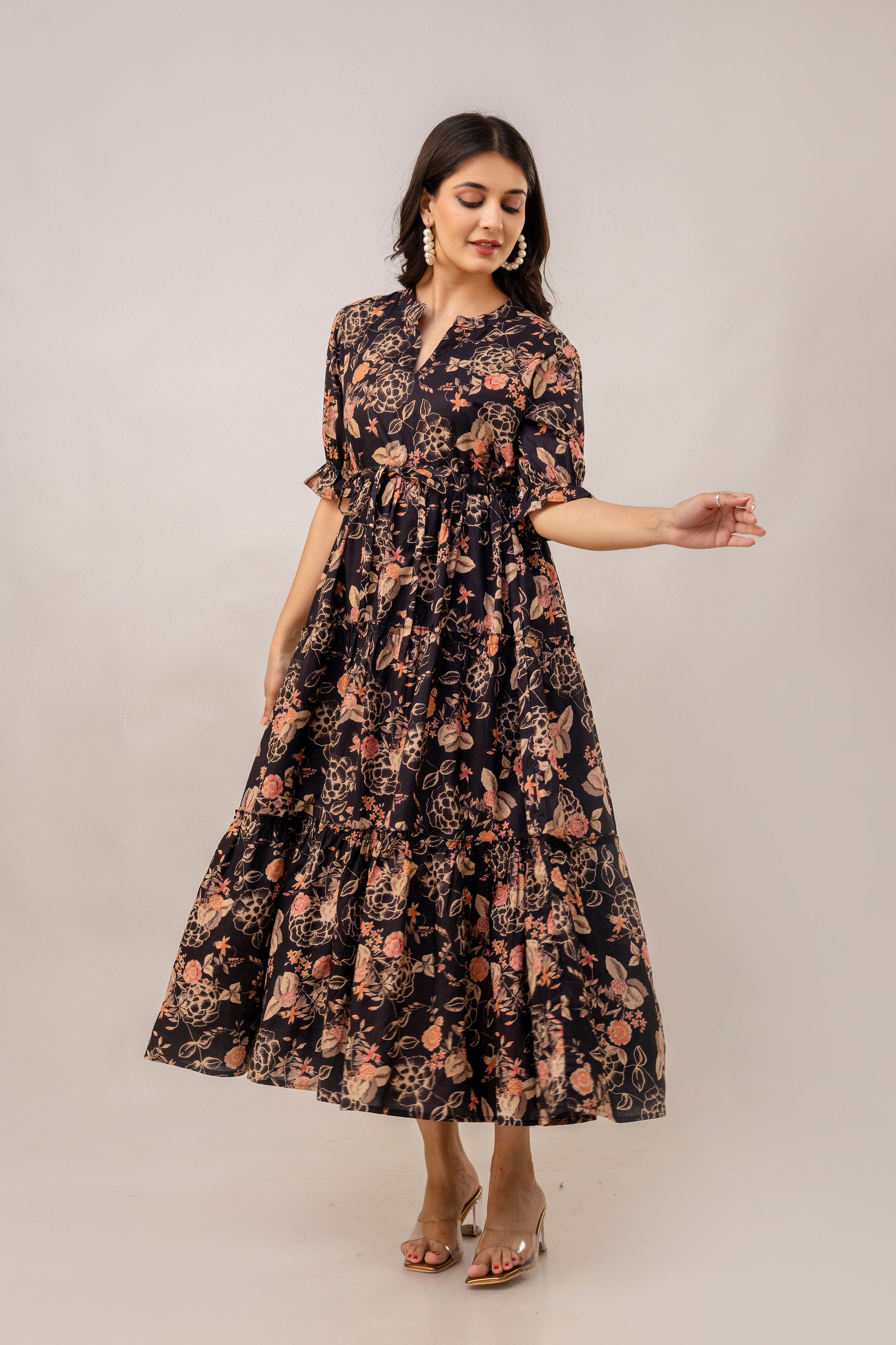 Aawari Women Cotton Printed Knot Dresses / Maxi Dresses / Western Wear