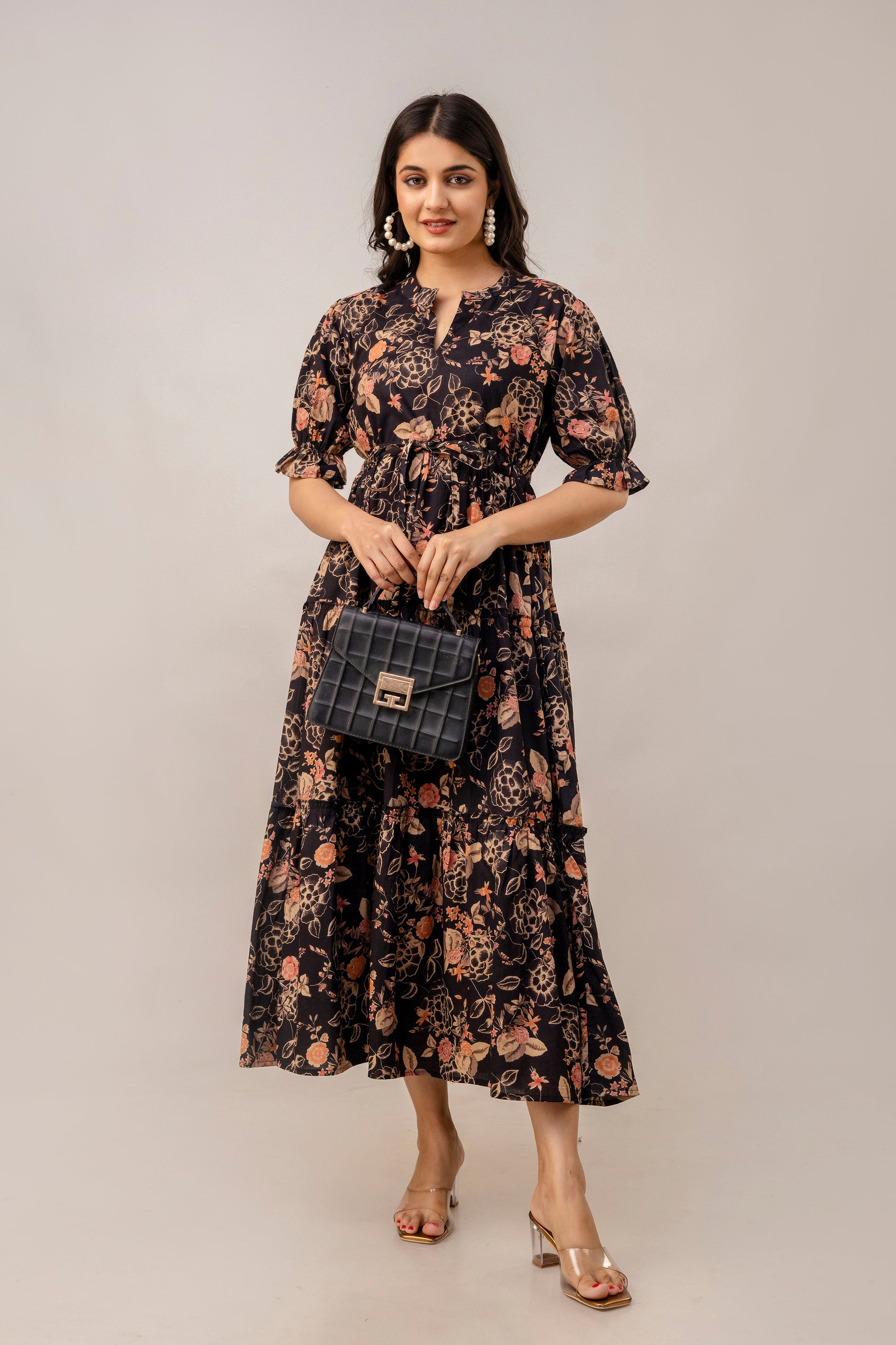 Aawari Women Cotton Printed Knot Dresses / Maxi Dresses / Western Wear