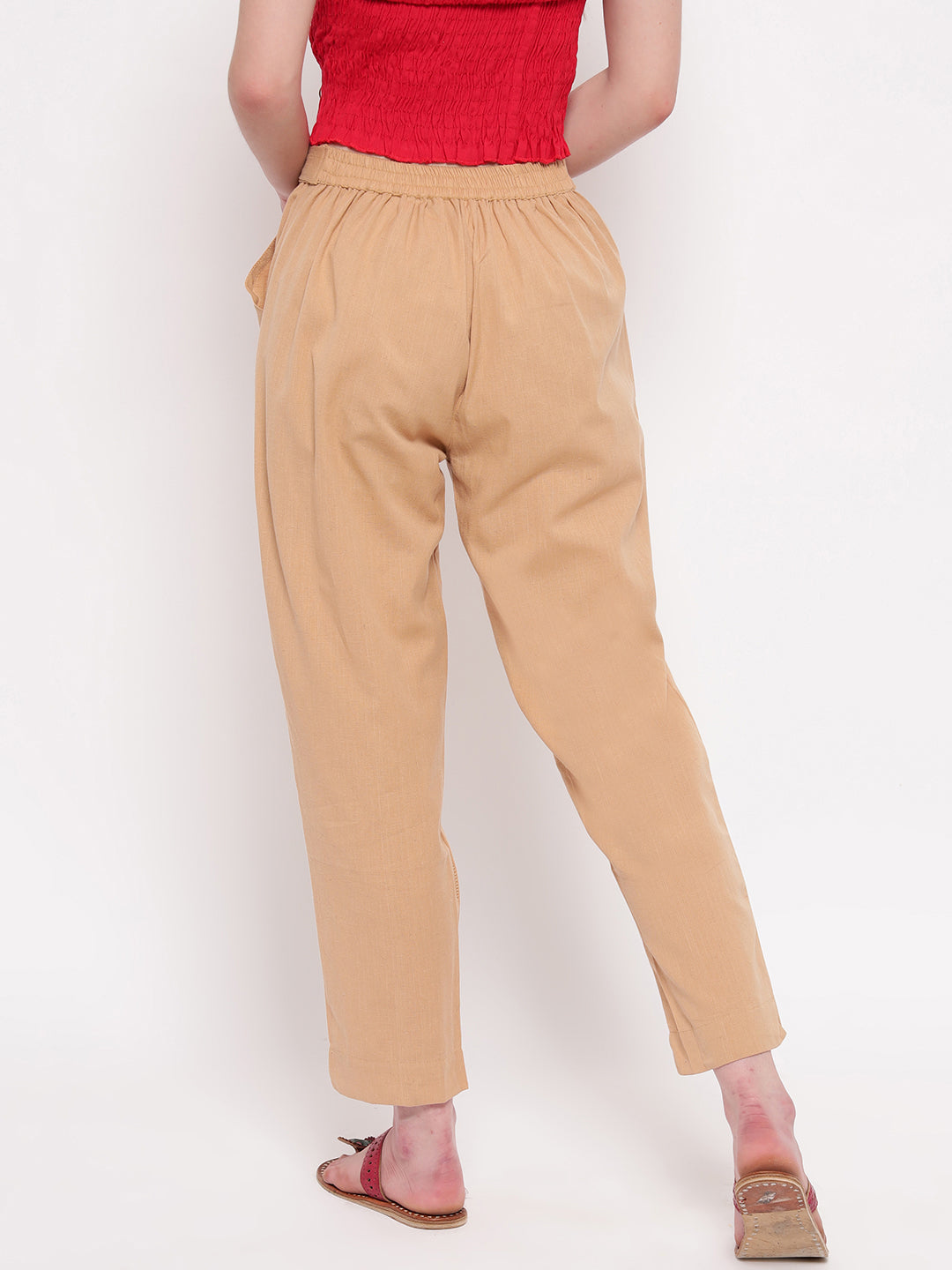 Aawari Women Cotton Solid Belt Pants