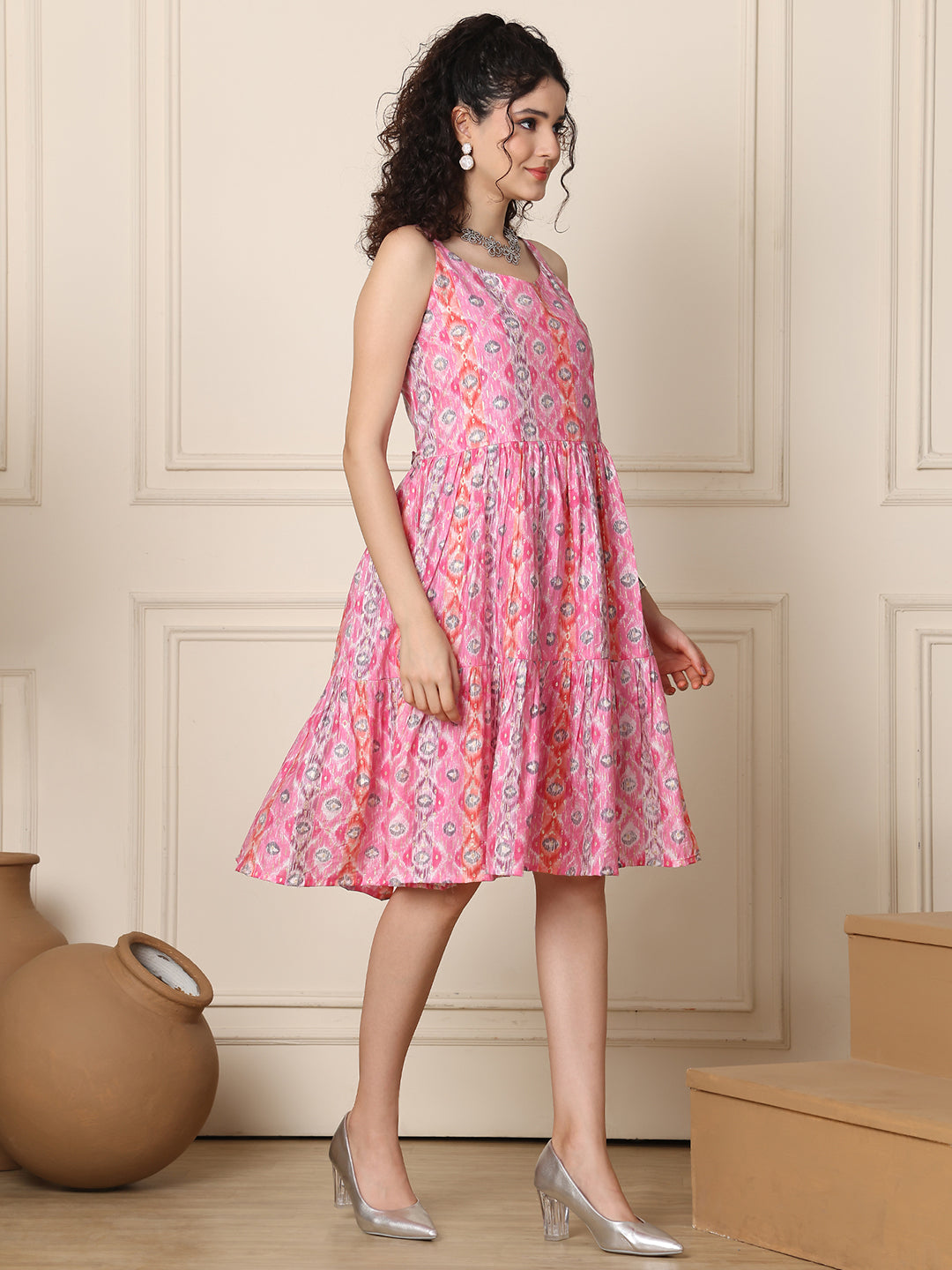 Aawari Chanderi Printed Eye Catching Short Dress - Midi Dresses / Western Wear