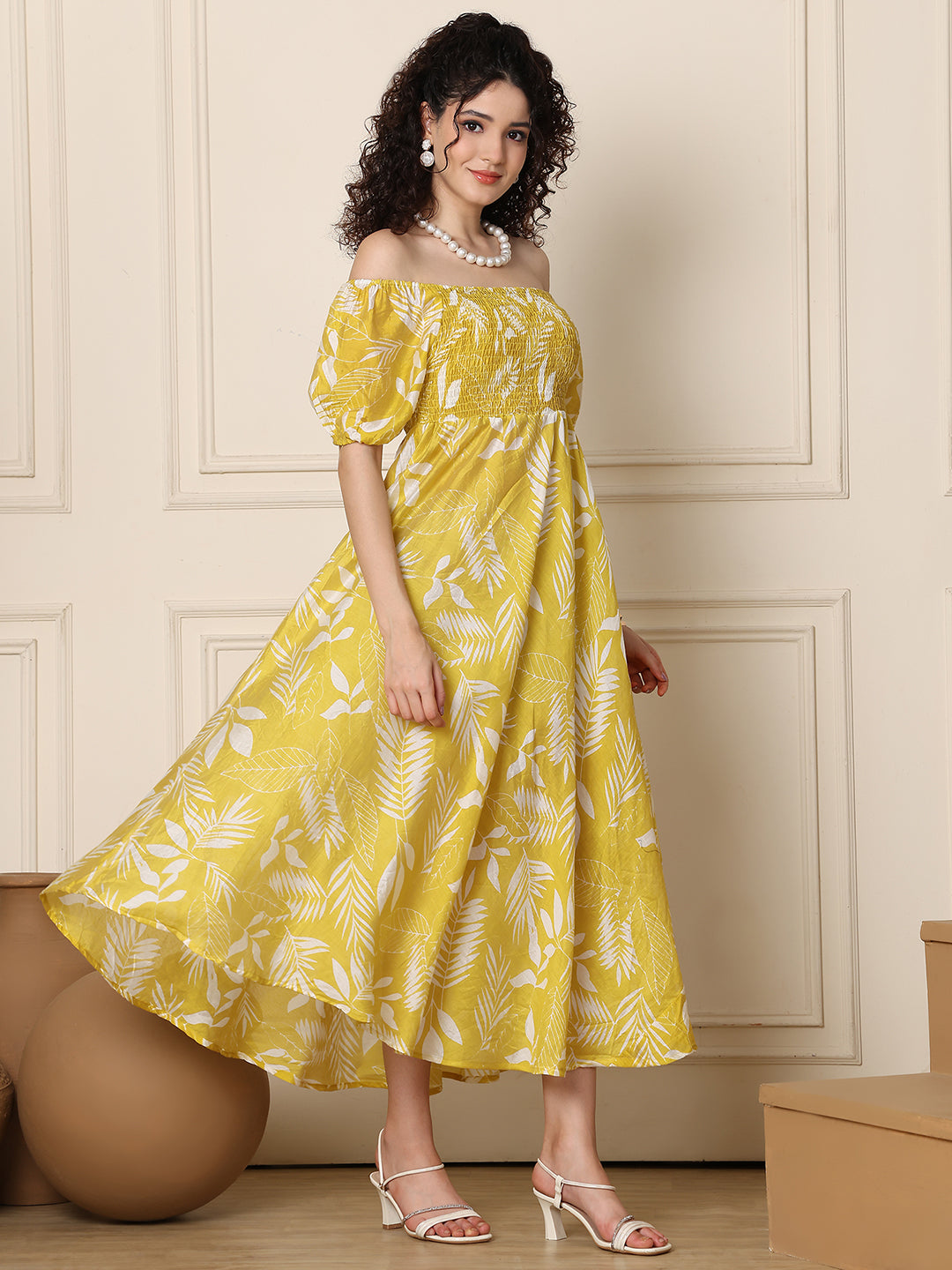 Aawari Unique Cotton Printed Off Shoulder Dresses / Maxi Dresses / Western Wear